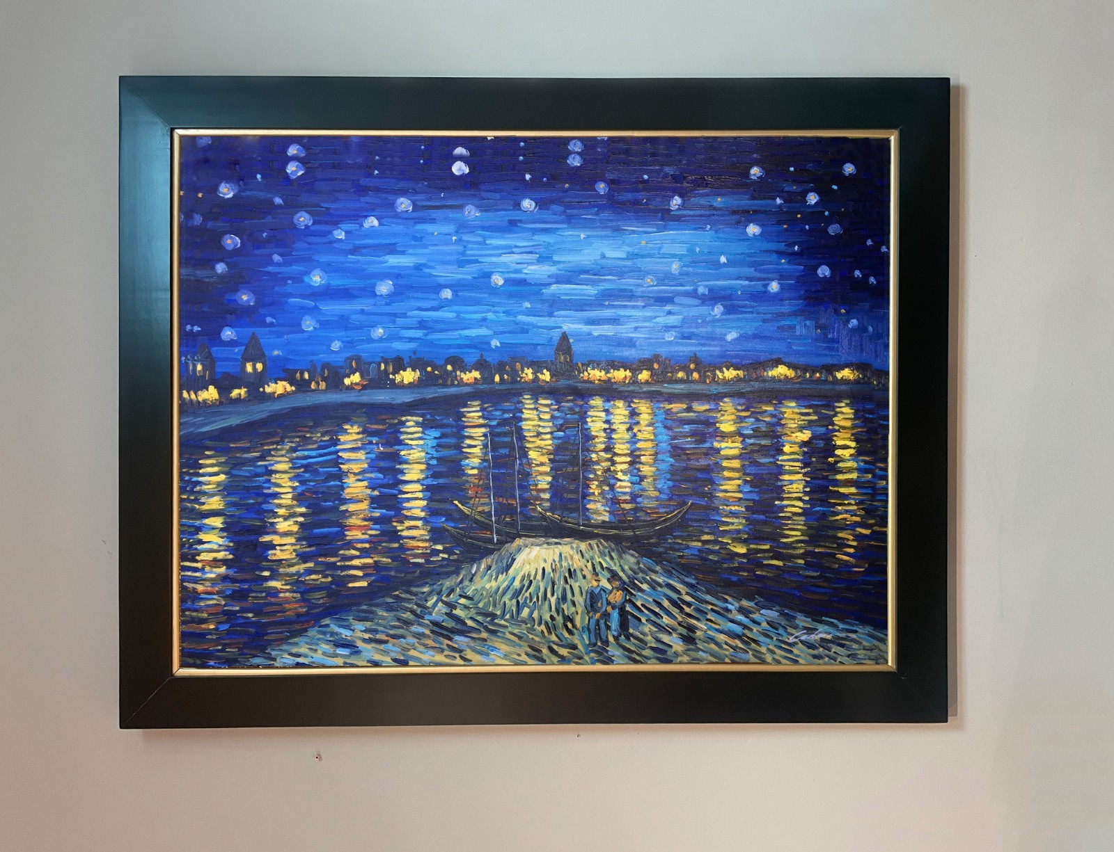 Stunning 44x56 framed Oil painting, Starry Night Over The Rhone Van Gogh