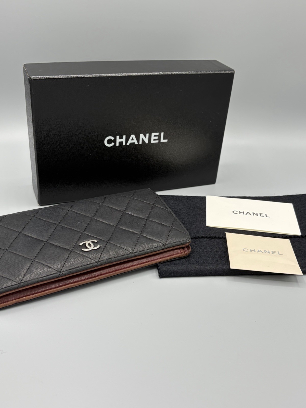 Authentic Chanel Classic Caviar Long Bifold Yen Wallet