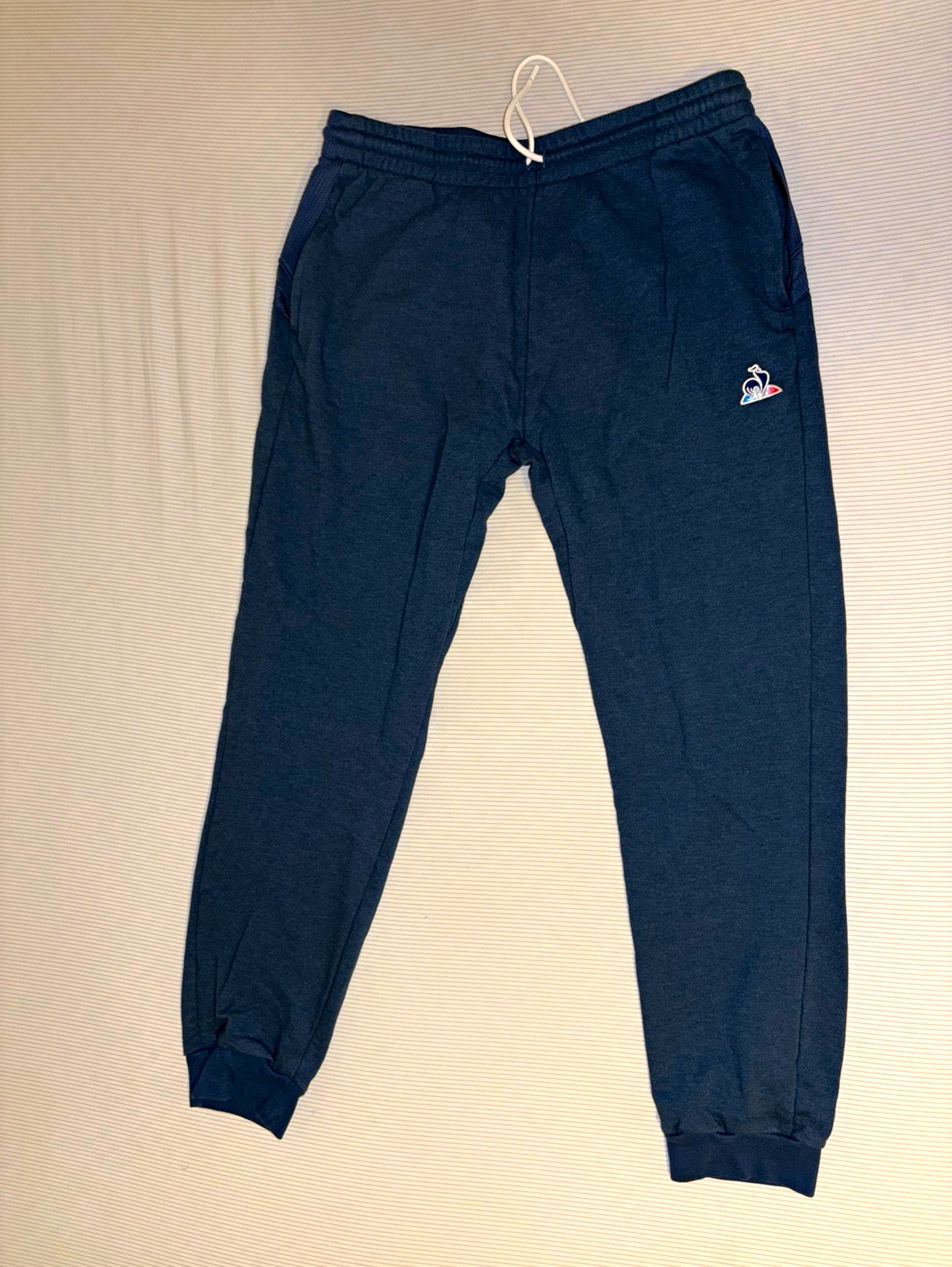 Le Coq Sportif Men\'s Blue Fleece Jogger Pants XL Drawstring Elastic Waist