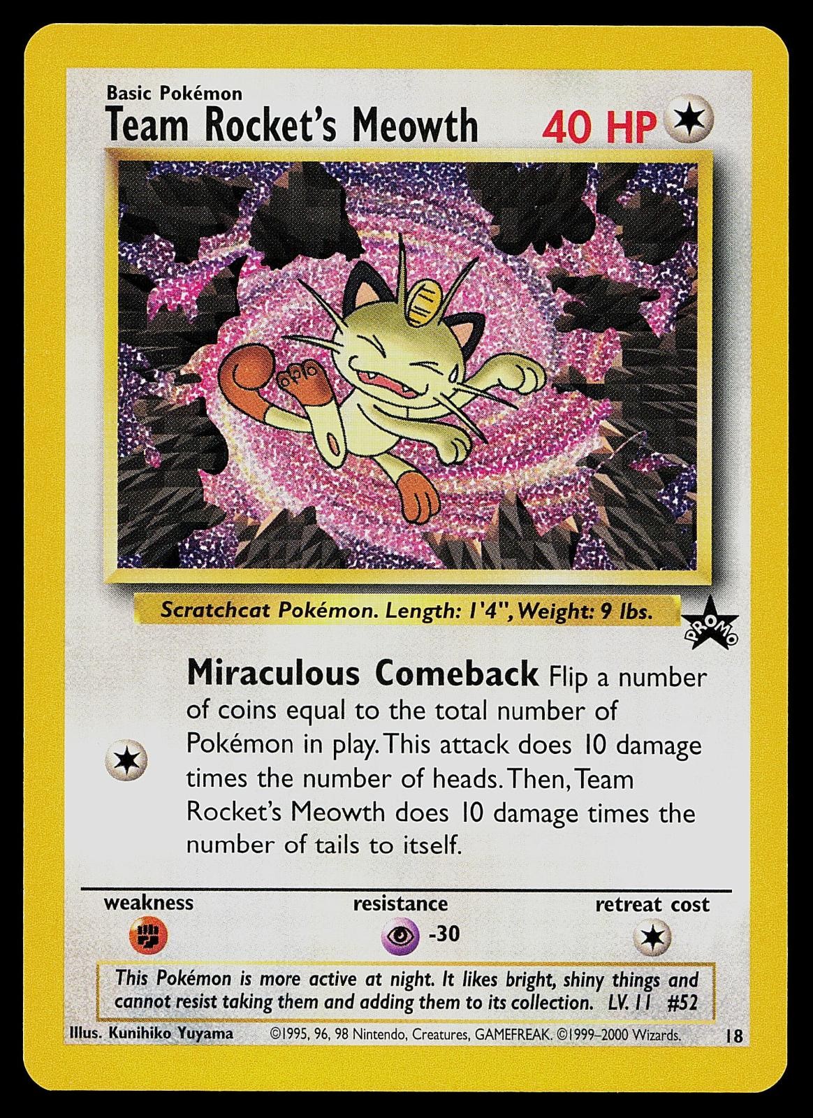 Pokemon Card - Team Rocket's Meowth WOTC Black Star Promo 18 Pokemon Card - Team Rocket's Meowth WOTC Black Star Promo 18