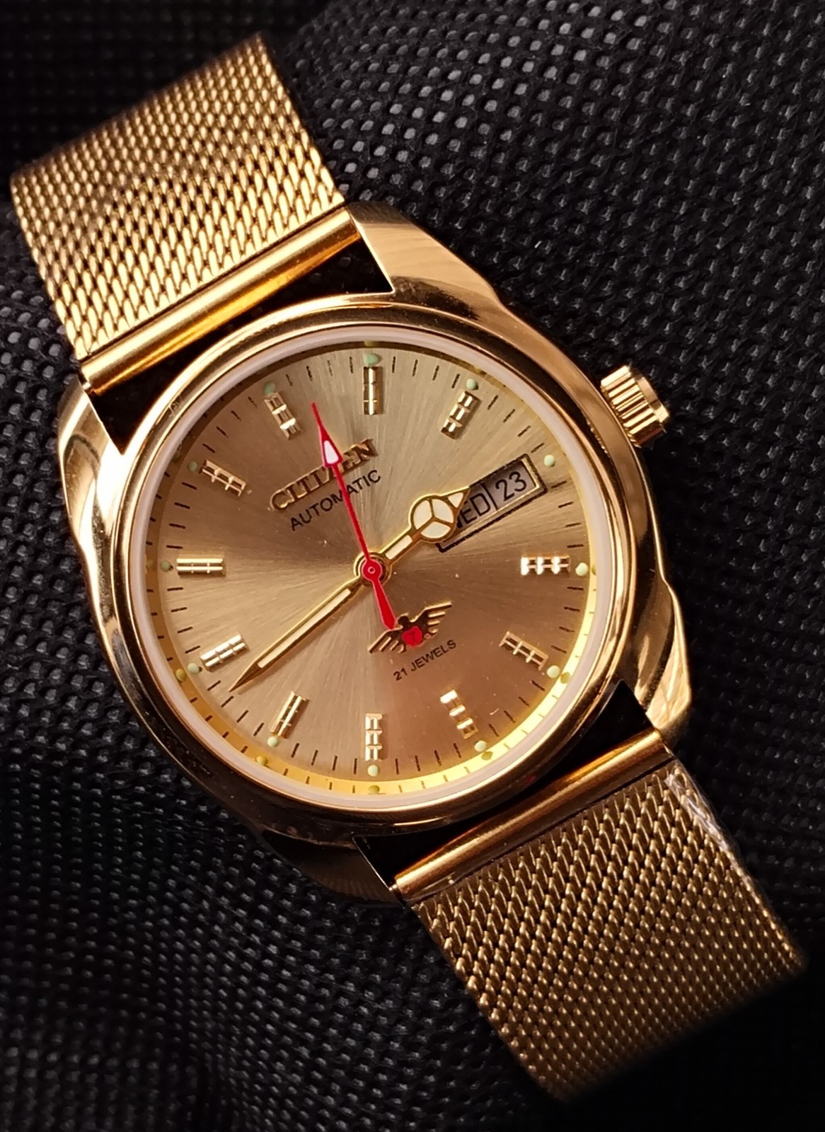 Vintage Citizen Automatic Japan Made Gold Dial Day/ Date Men\'s Wrist  Good Watch