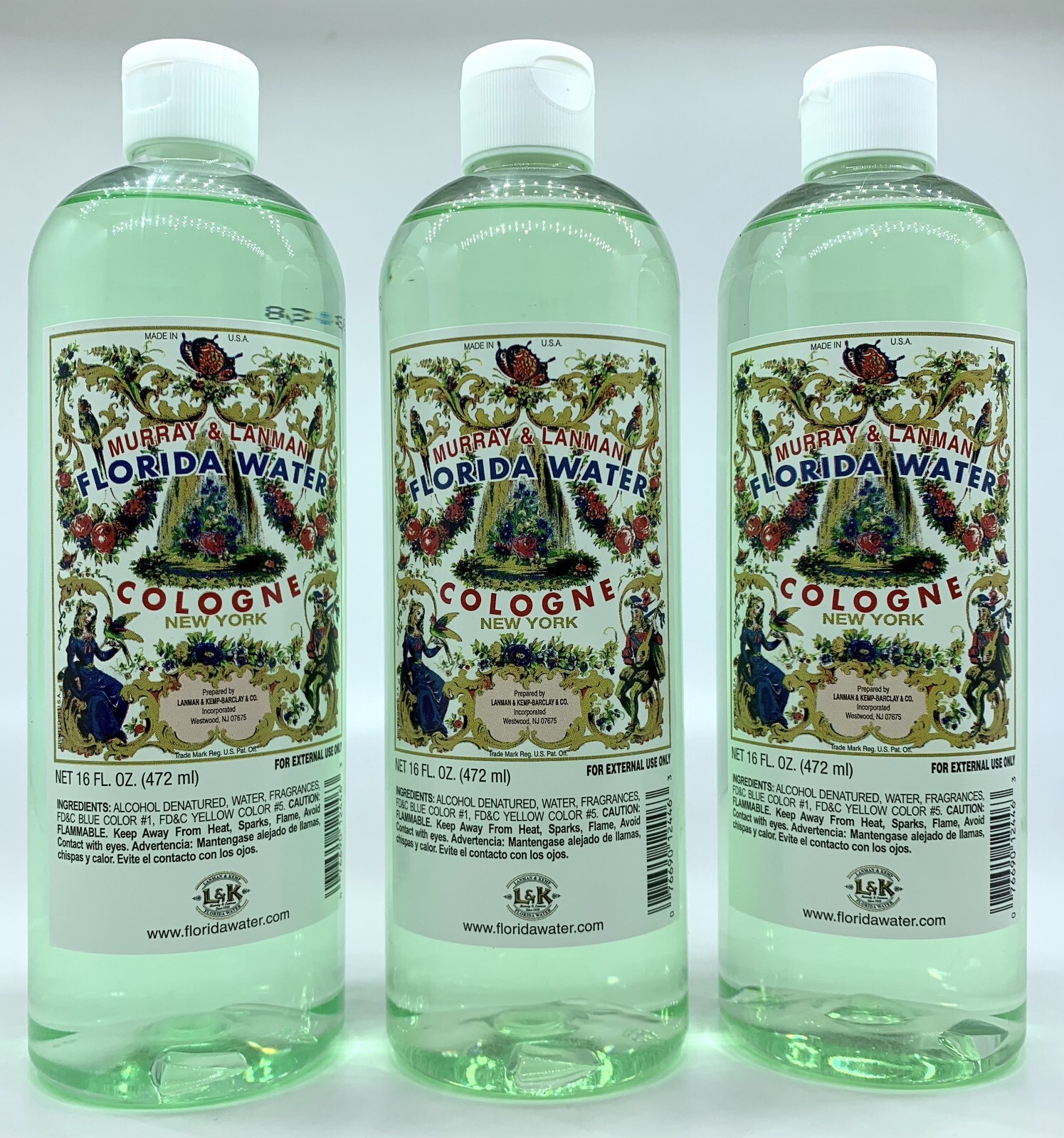 3 Pack - Lanman & Kemp Florida Water Cologne 16 Fl Oz - Agua de Florida 472ml