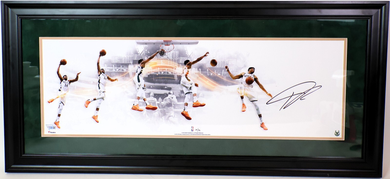 Giannis Antetokounmpo Autographed 30x10 Photo Framed(37.5