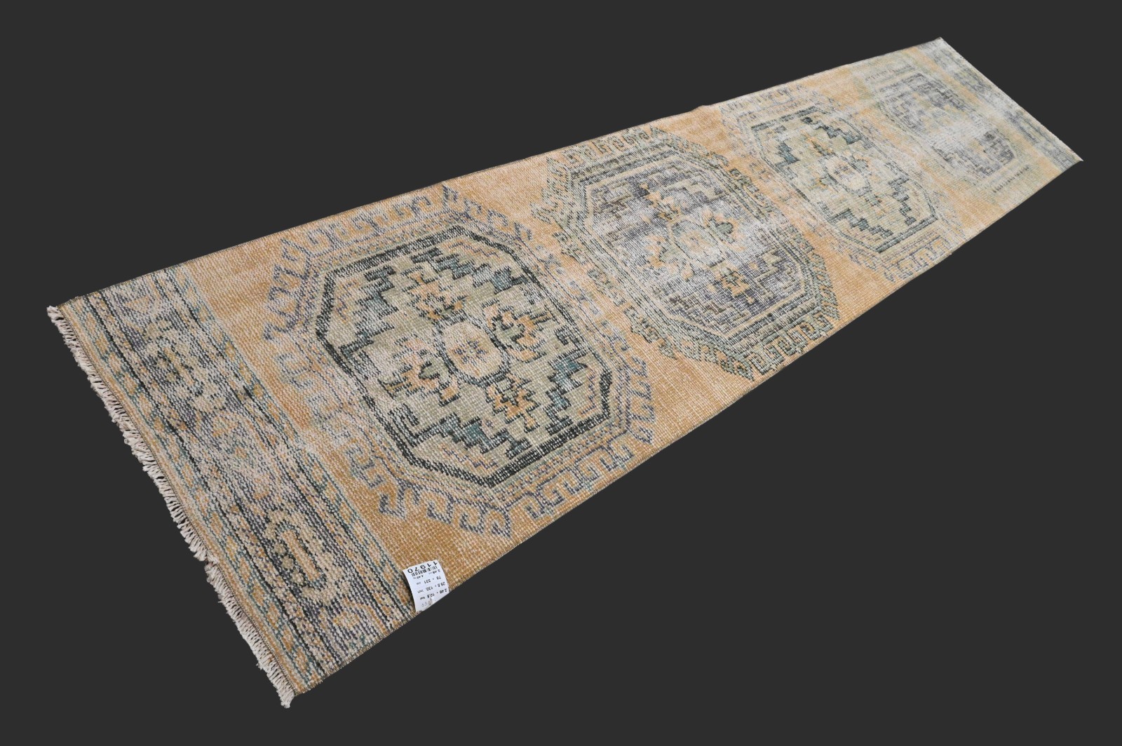 Vintage 2x11 Turkish Oushak Runner Rug Handmade Anatolian Boho Kilim BEIGE