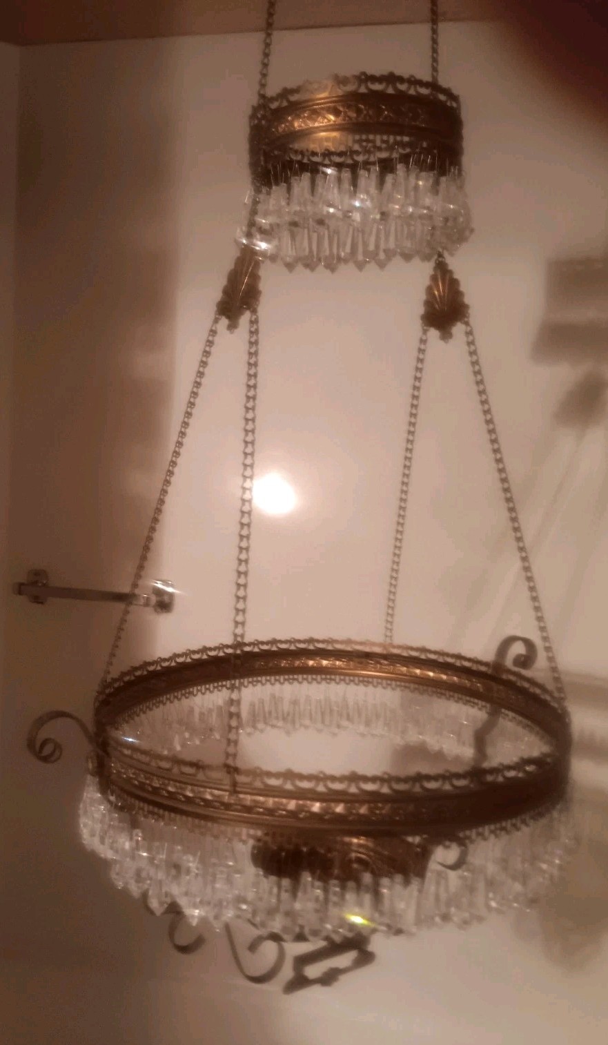 VINTAGE B & H ORNATE BRASS EASTLAKE STYLE HANG PLANT/LAMP FRAME 170 CZECH PRISMS