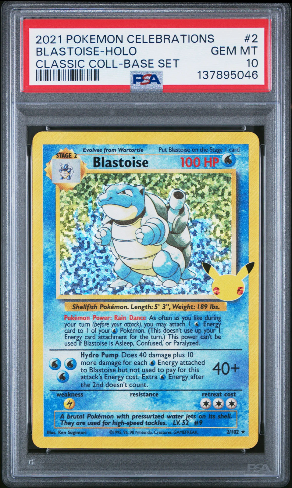 2021 Pokemon Celebrations Classic Collection Blastoise Base Set #2 PSA 10 2021 Pokemon Celebrations Classic Collection Blastoise Base Set #2 PSA 10