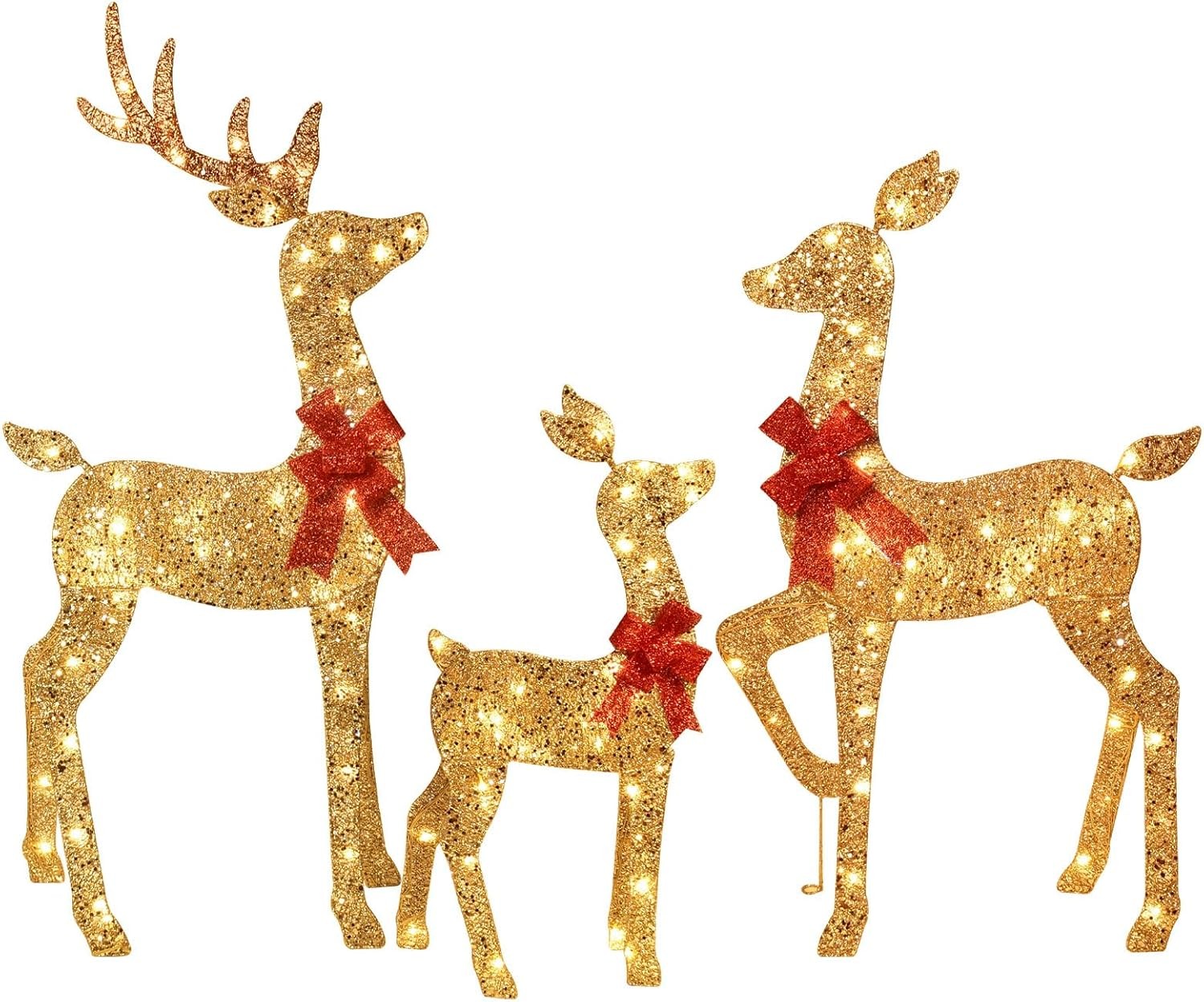 3-Piece 2D Lighted Christmas Deer Family Set -  Large Outdoor Yard Reindeer Holi