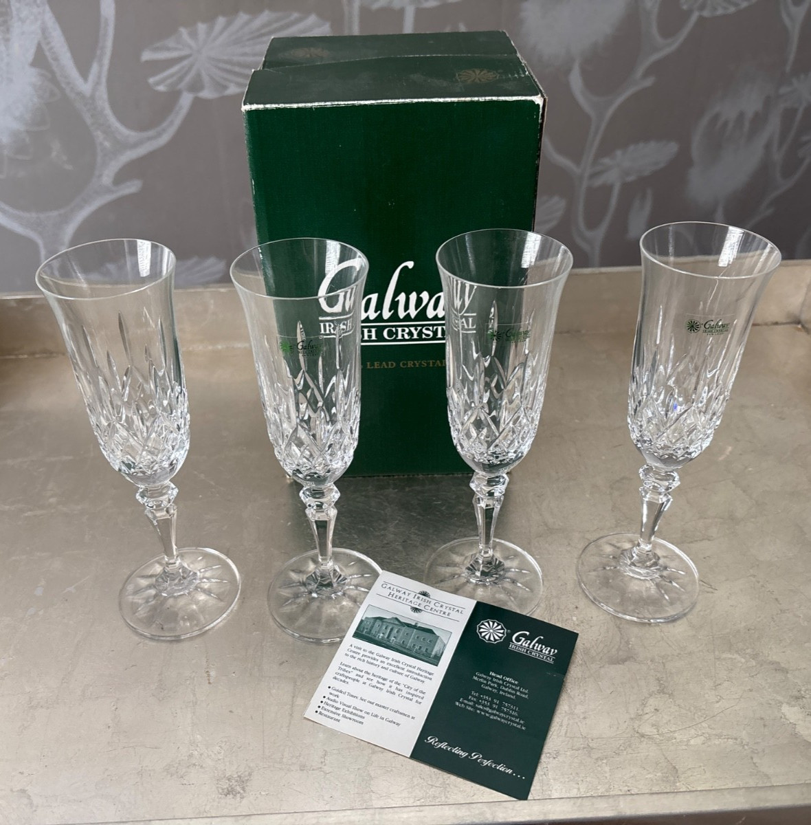 Galway Crystal (Ireland) LONGFORD Fluted Champagne Glasses New With Tags