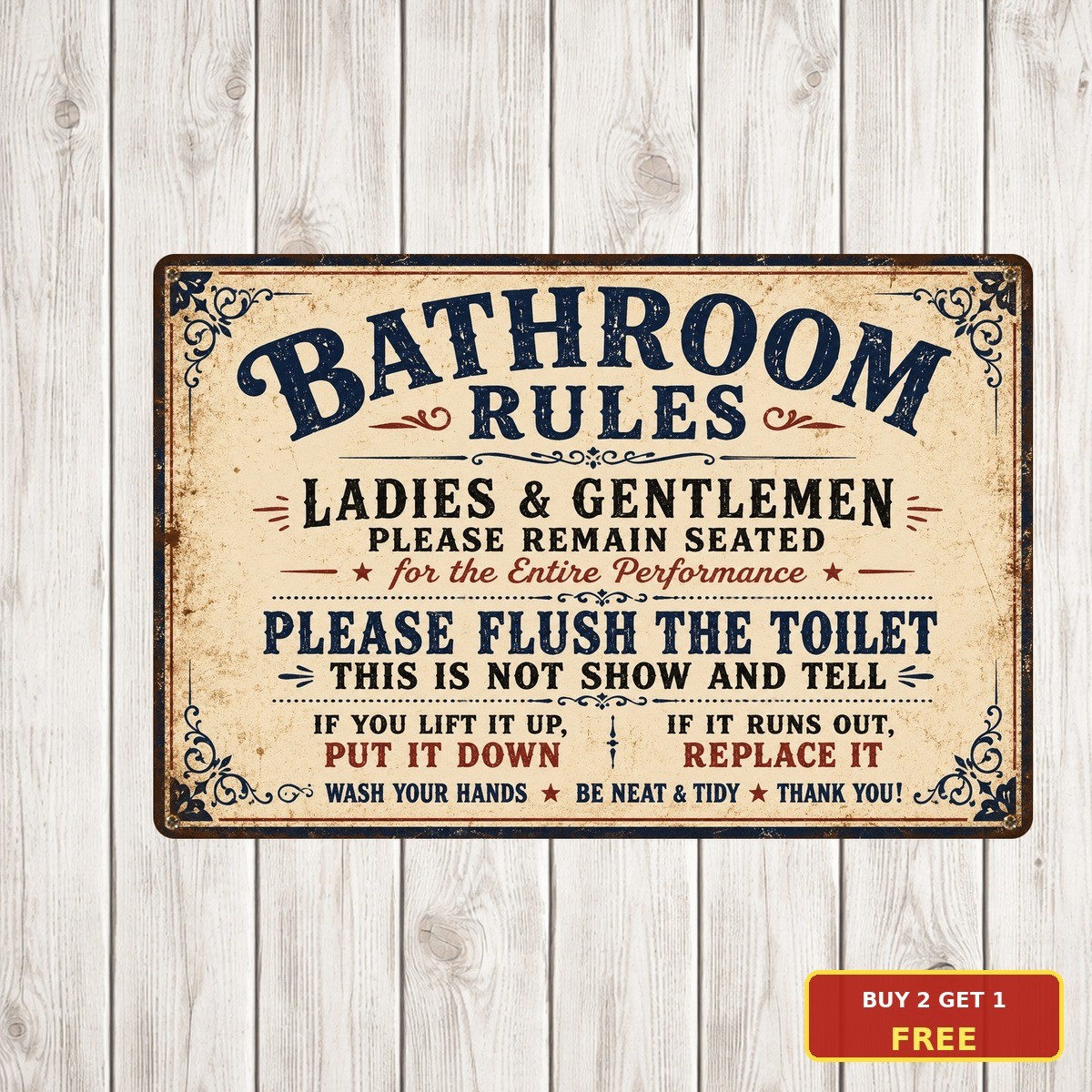 Please Flush Toilet Bathroom Rules Tin Sign Funny Restroom Washroom Plaque