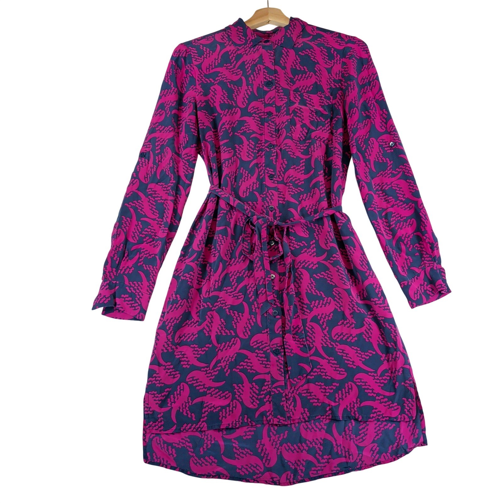 Diane von Furstenberg Prita Silk Shirt Dress 6 Pink Navy Abstract D7790047T14X