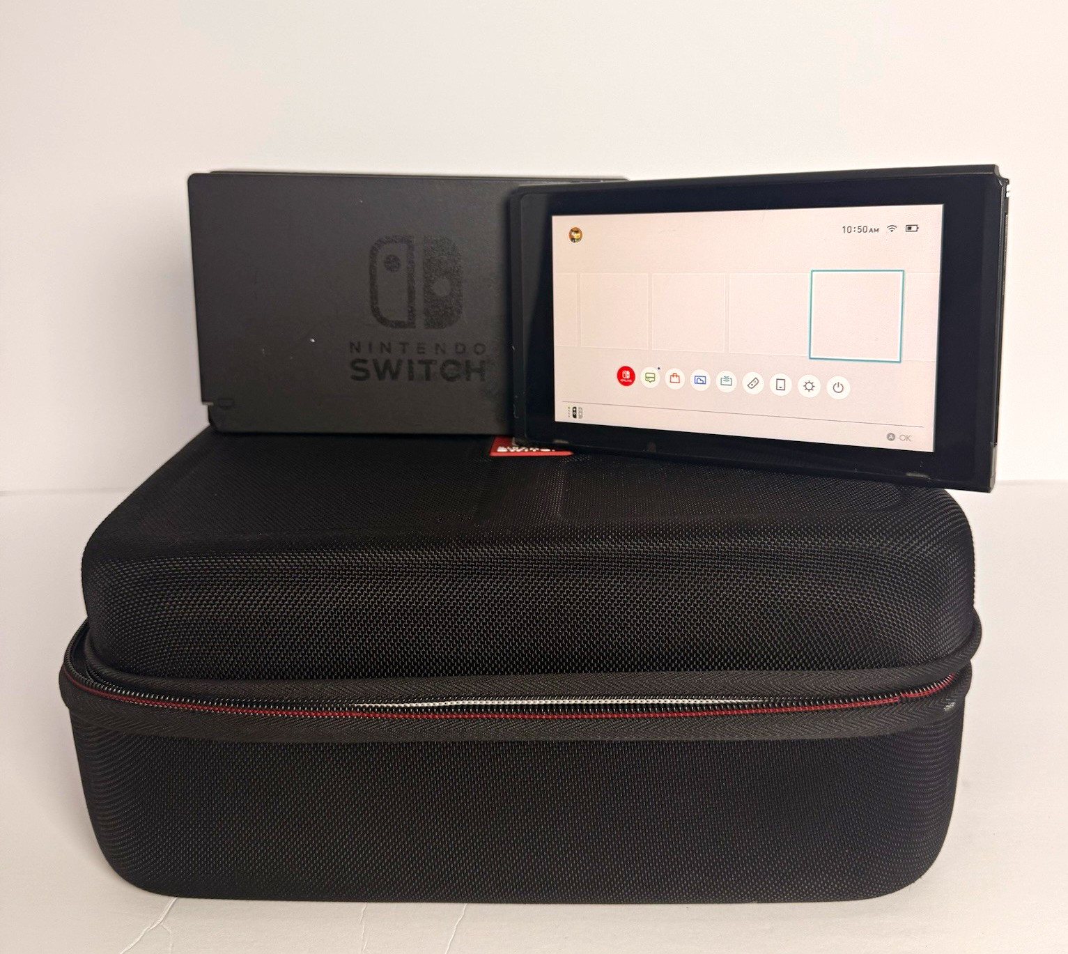 Nintendo Switch HAC-001 Black Handheld w/ Dock, Case, Neon Blue/Red Joy-Con Nintendo Switch HAC-001 Black Handheld w/ Dock, Case, Neon Blue/Red Joy-Con