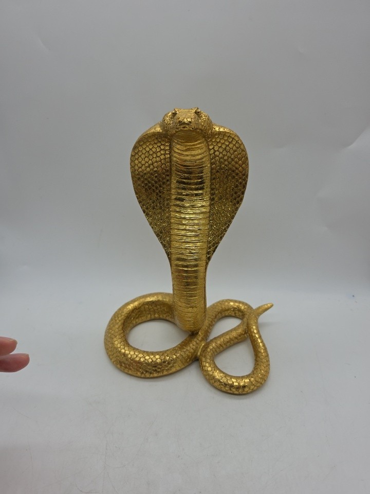 Metal Gold Tone Cobra Statue Gothic Edgy Unique Decor Halloween 9\ Metal Gold Tone Cobra Statue Gothic Edgy Unique Decor Halloween 9\