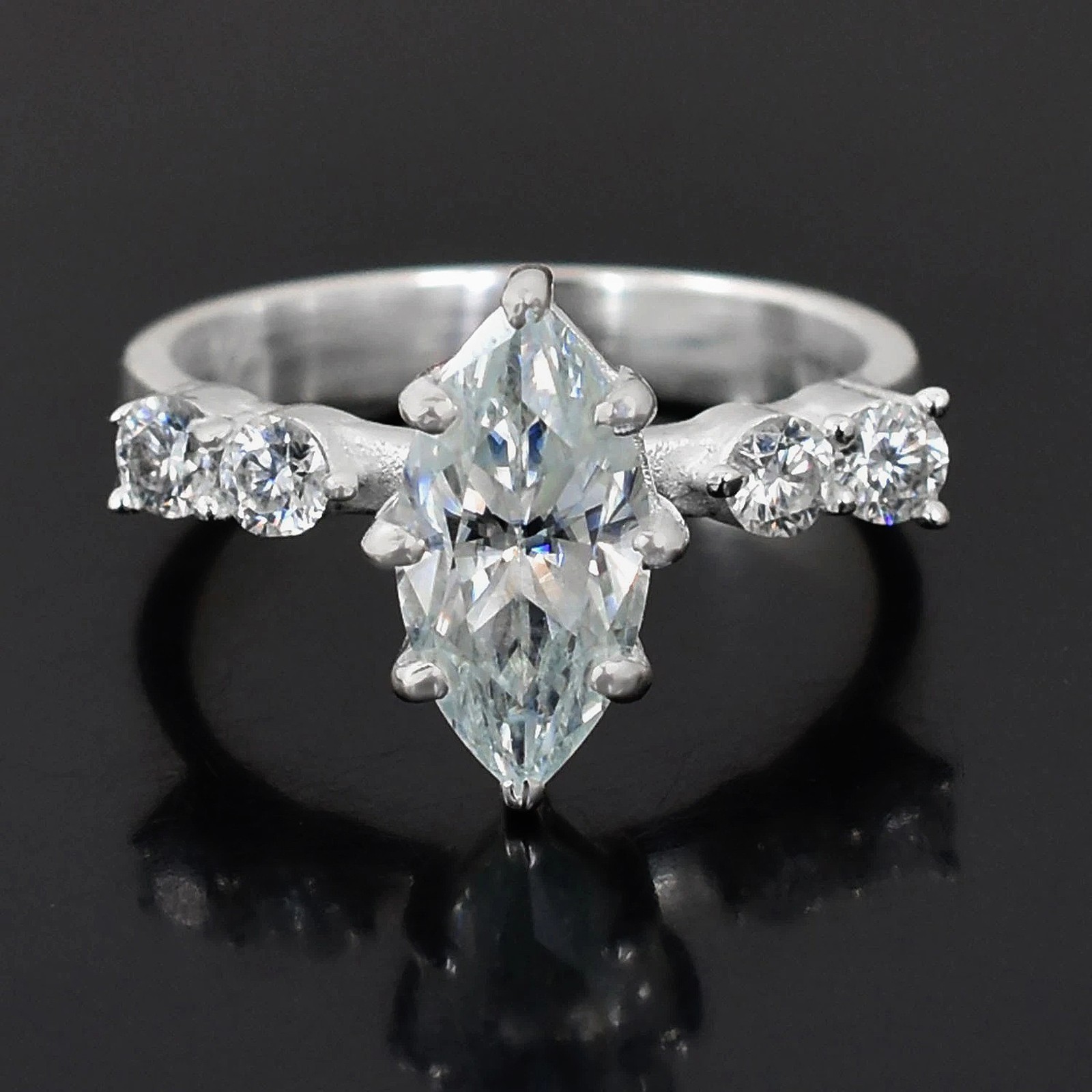 925 Silver Marquise Shape 4.00Ct. Certified White Diamond Ring - Tariffs Free
