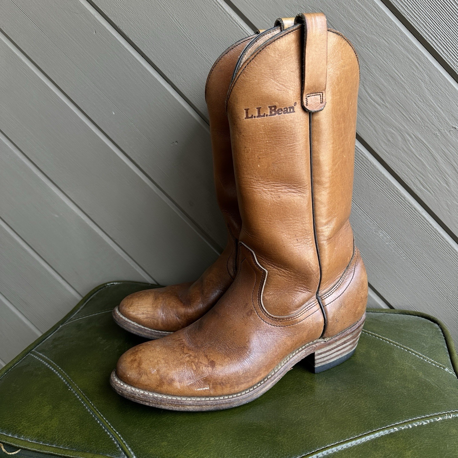 Vintage L.L. Bean Pecos Roper Pull-On Boots Brown Leather Men\'s US Sz 9B Vintage L.L. Bean Pecos Roper Pull-On Boots Brown Leather Men\'s US Sz 9B