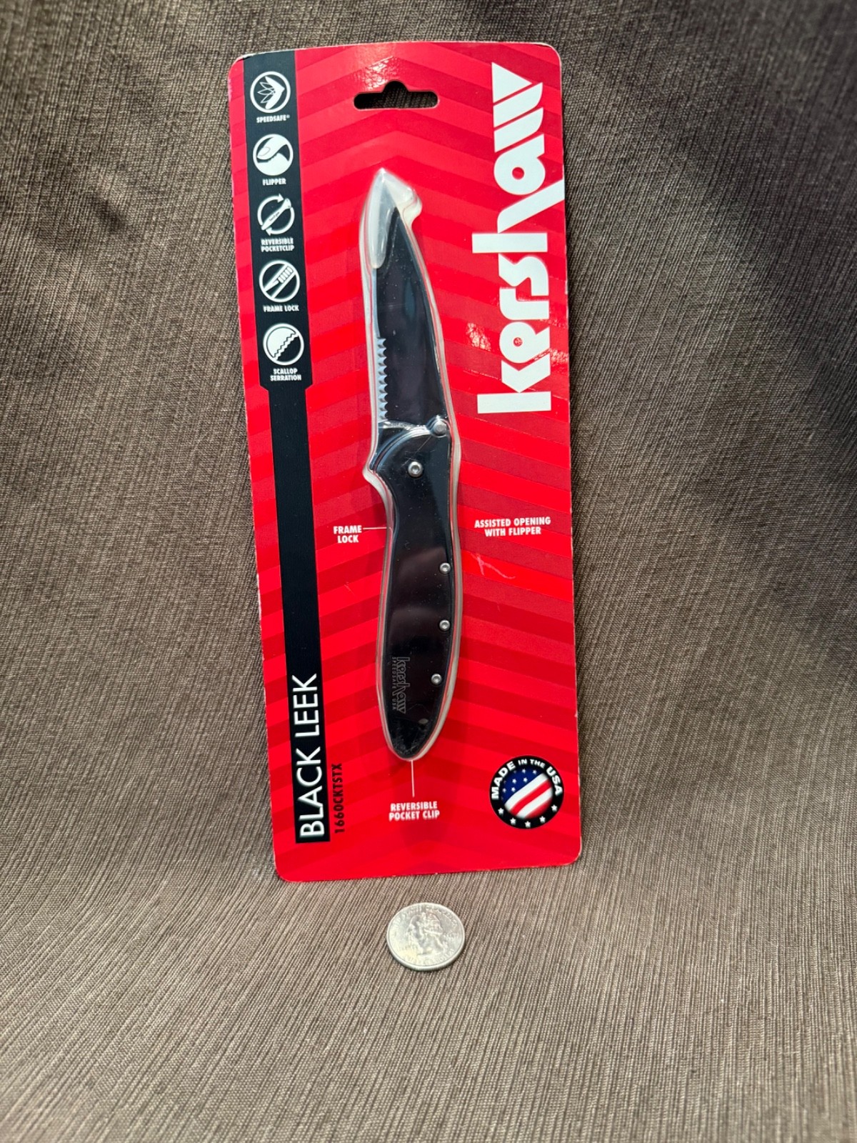 Kershaw Black Leek 1660CKTSTX Ken Onion Assisted Flipper Knife Made in USA Kershaw Black Leek 1660CKTSTX Ken Onion Assisted Flipper Knife Made in USA