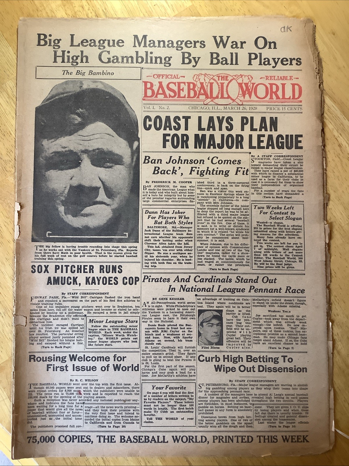 Rare 1928 BASEBALL WORLD NEWSPAPER ~ BABE RUTH ~ Perhaps Only Issue Online Rare 1928 BASEBALL WORLD NEWSPAPER ~ BABE RUTH ~ Perhaps Only Issue Online