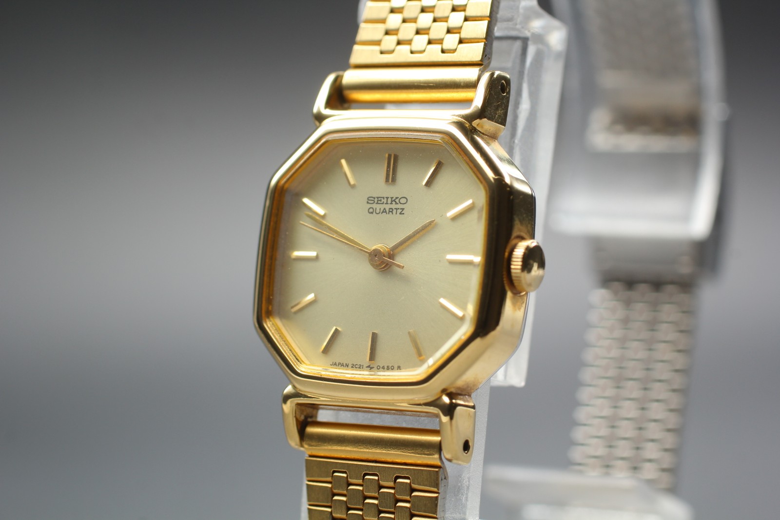 [Near MINT] VTG SEIKO 2C21-5170 Octagon 20mm Gold Bracelet Quartz Women’s Watch