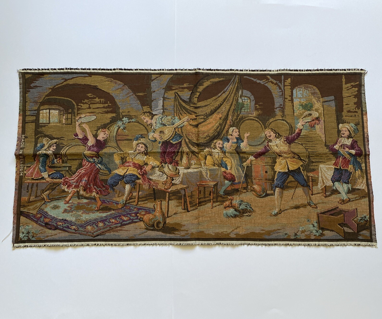 Antique 1920s Belgium Tapestry Tavern Scene 39”X 19”~Gorgeous~ Antique 1920s Belgium Tapestry Tavern Scene 39”X 19”~Gorgeous~