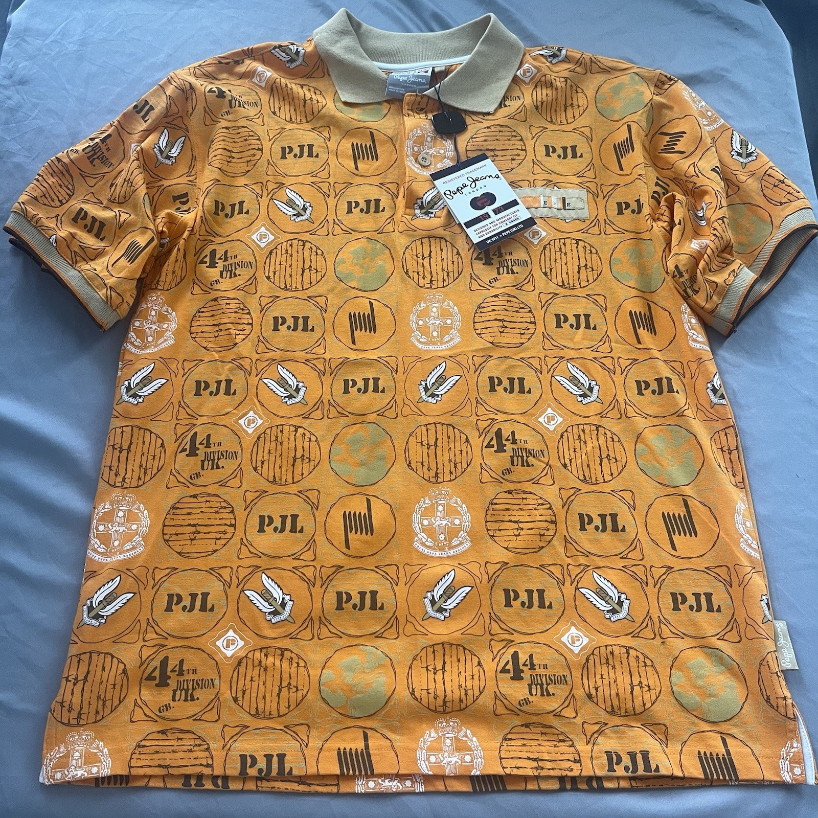 Y2K Pepe Jeans Polo Shirt Mens L London 44th Division U.K. AOP Hiphop Skate NWT Y2K Pepe Jeans Polo Shirt Mens L London 44th Division U.K. AOP Hiphop Skate NWT