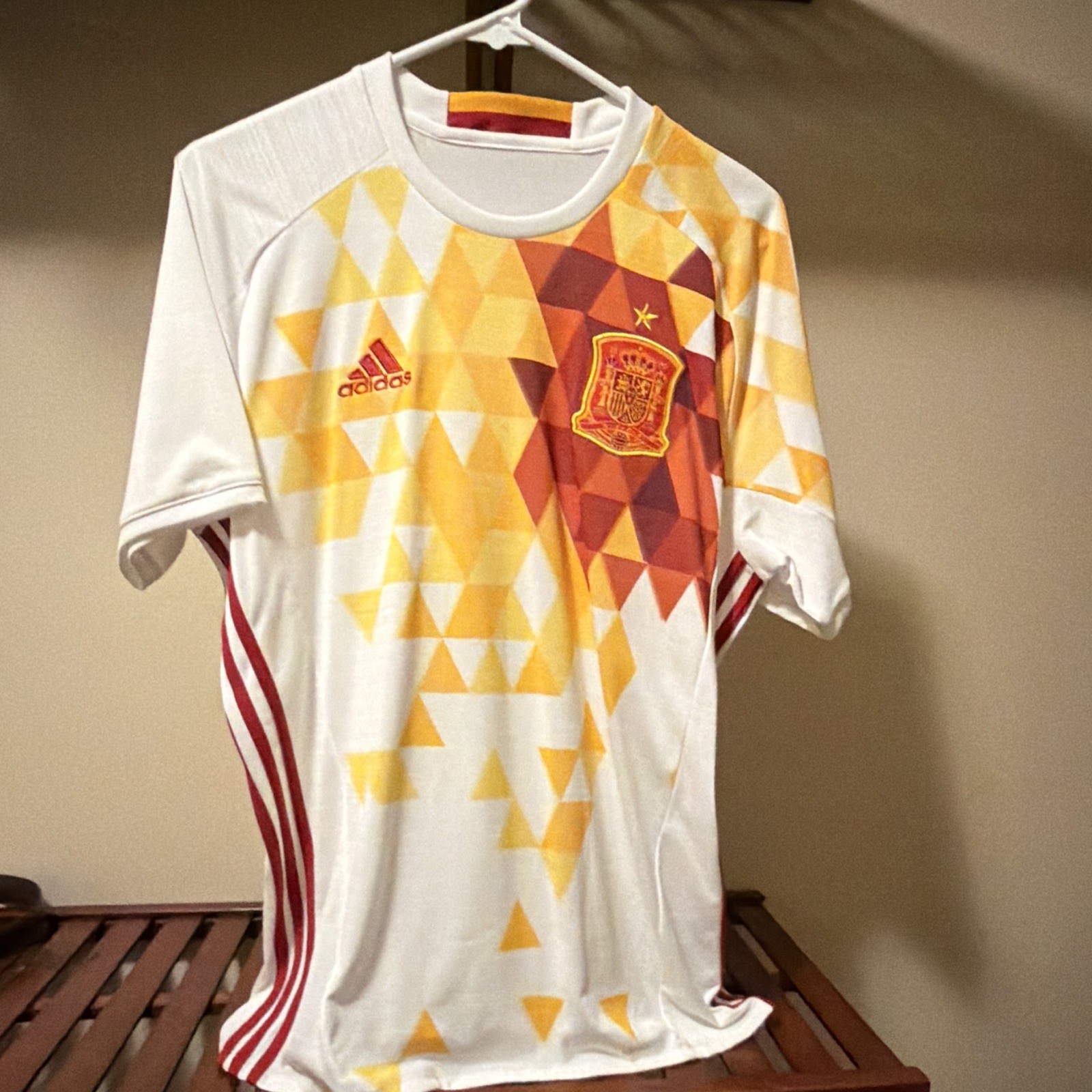 adidas Spain National Team Soccer Jersey Shirt White Yellow Red size M