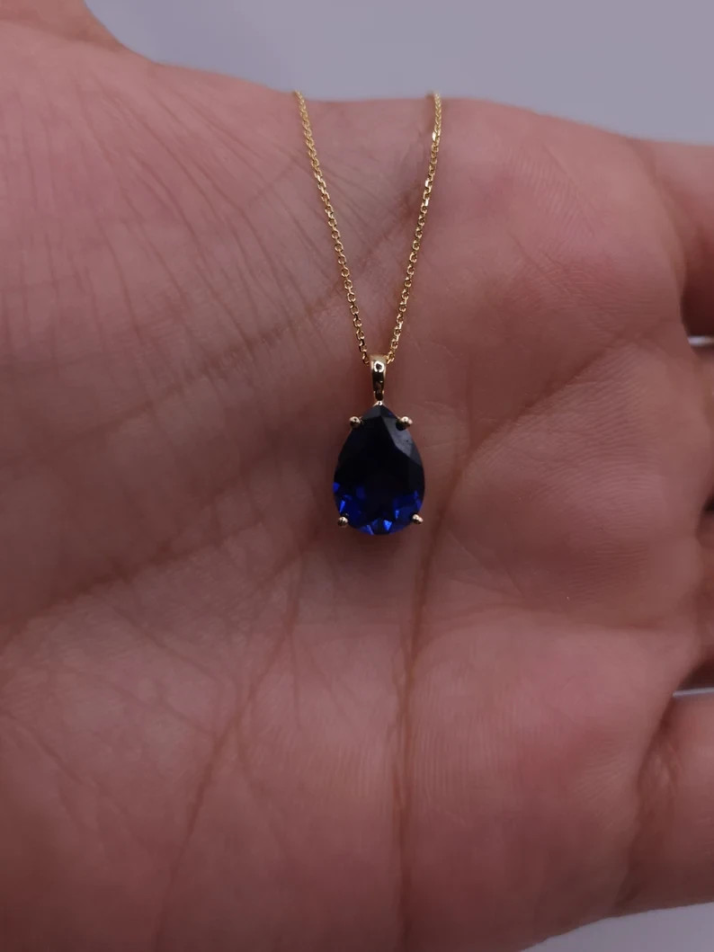 Blue Sapphire Teardrop Necklace 1.5 Ct Sapphire Pendant September Birthstone Blue Sapphire Teardrop Necklace 1.5 Ct Sapphire Pendant September Birthstone