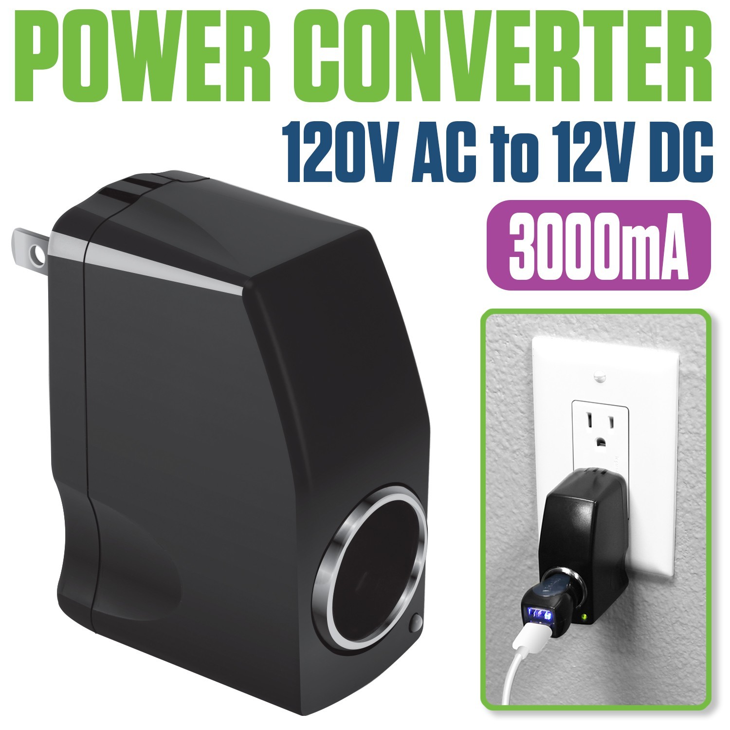 Cellet 120V AC to 12V DC 3000mA Power Converter Cigarette Lighter Adapter