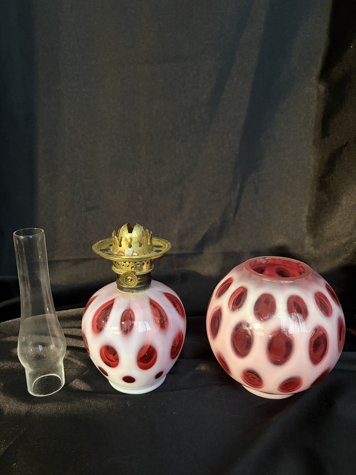 Fenton Cranberry Opalescent Coin Dot Oil Lamp Small 9 inches VINTAGE Fenton Cranberry Opalescent Coin Dot Oil Lamp Small 9 inches VINTAGE