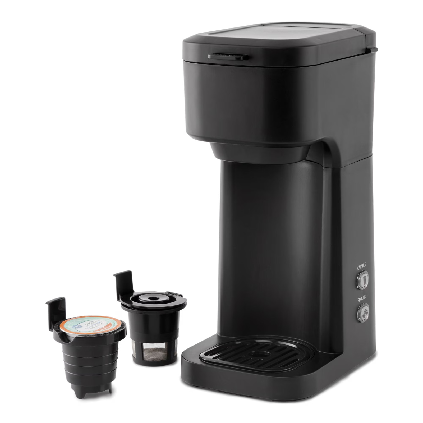 Mainstays Dual Brew Single Serve Coffee Maker, 14 oz, Auto Shutoff, Black Mainstays Dual Brew Single Serve Coffee Maker, 14 oz, Auto Shutoff, Black