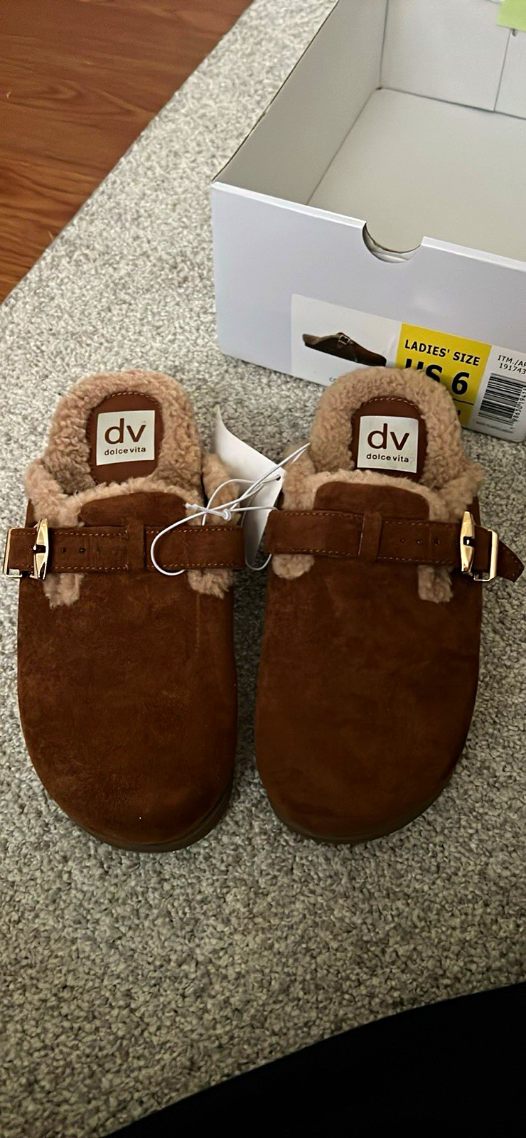 DV Dolce Vita Coachella Brown Suede Shearling Lined Mule Slippers Buckle 6 DV Dolce Vita Coachella Brown Suede Shearling Lined Mule Slippers Buckle 6