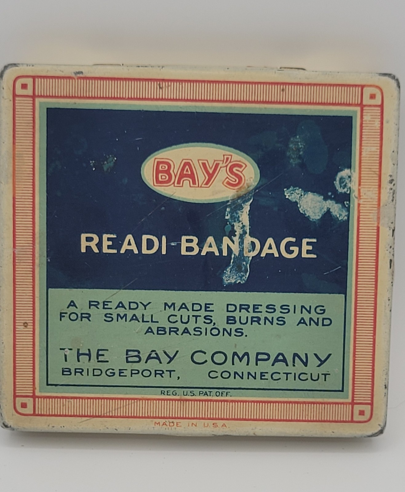 Vintage 1920's Bay's Readi Bandage Hinged Tin Can Collectible WWI RARE Tin