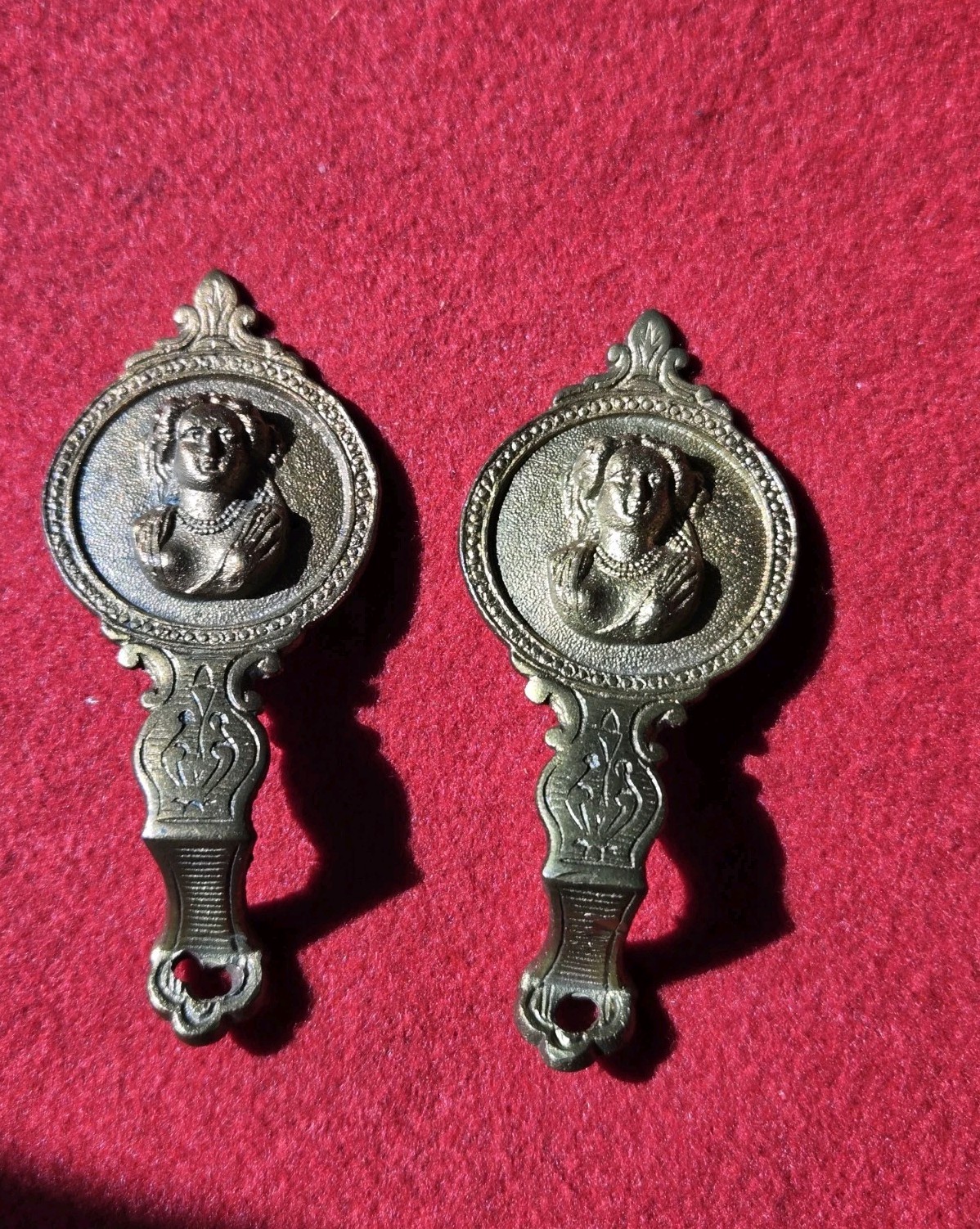 Vintage Victorian Style Lady Portrait Curtain Tieback Pins Metal Pair