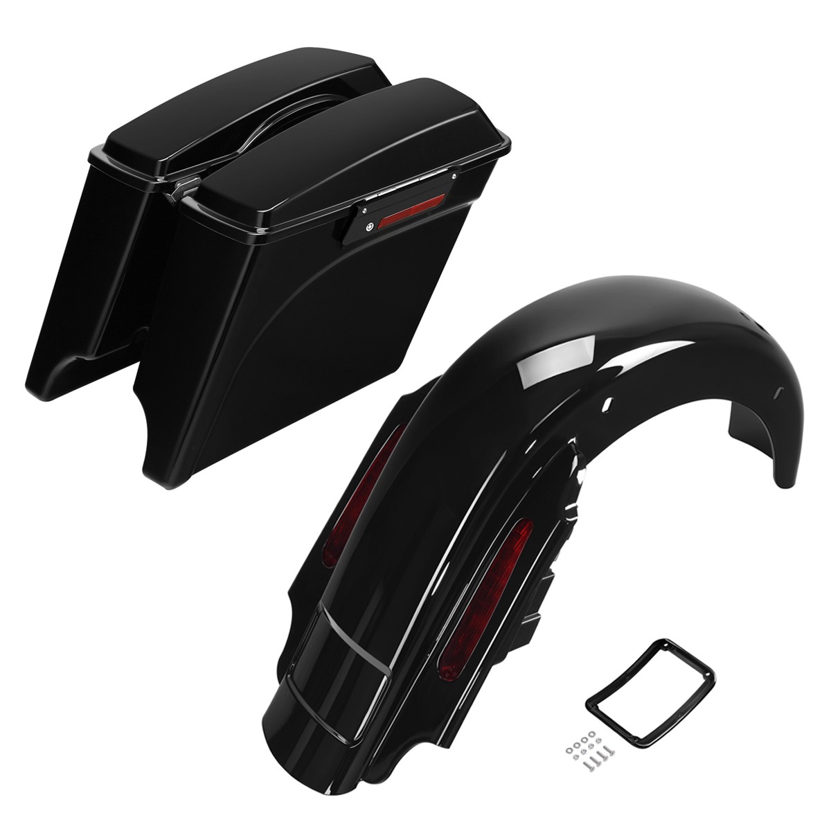 Stretched Saddlebags & LED Rear Fender System Fit For Harley Touring 93-08 Black