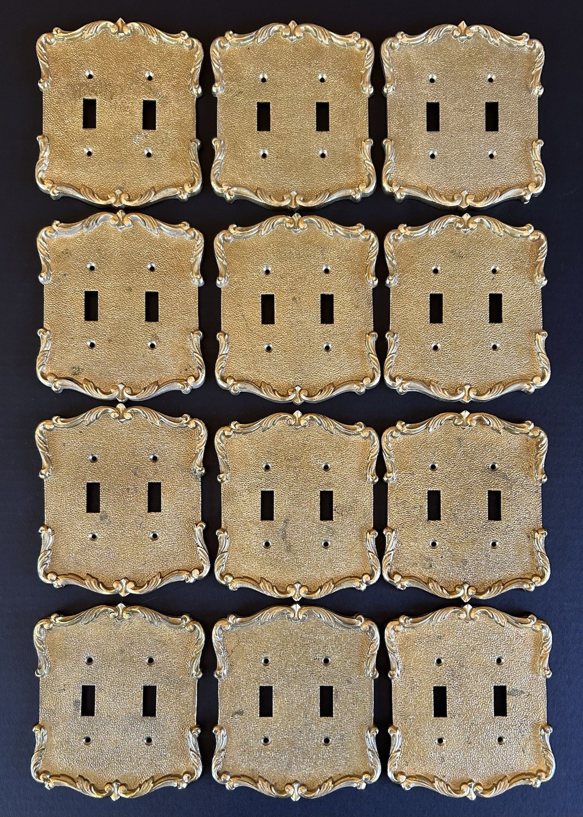 Vintage MCM Brass Double Light Switch Covers Plates Gold Tone Metal Lot Of 12