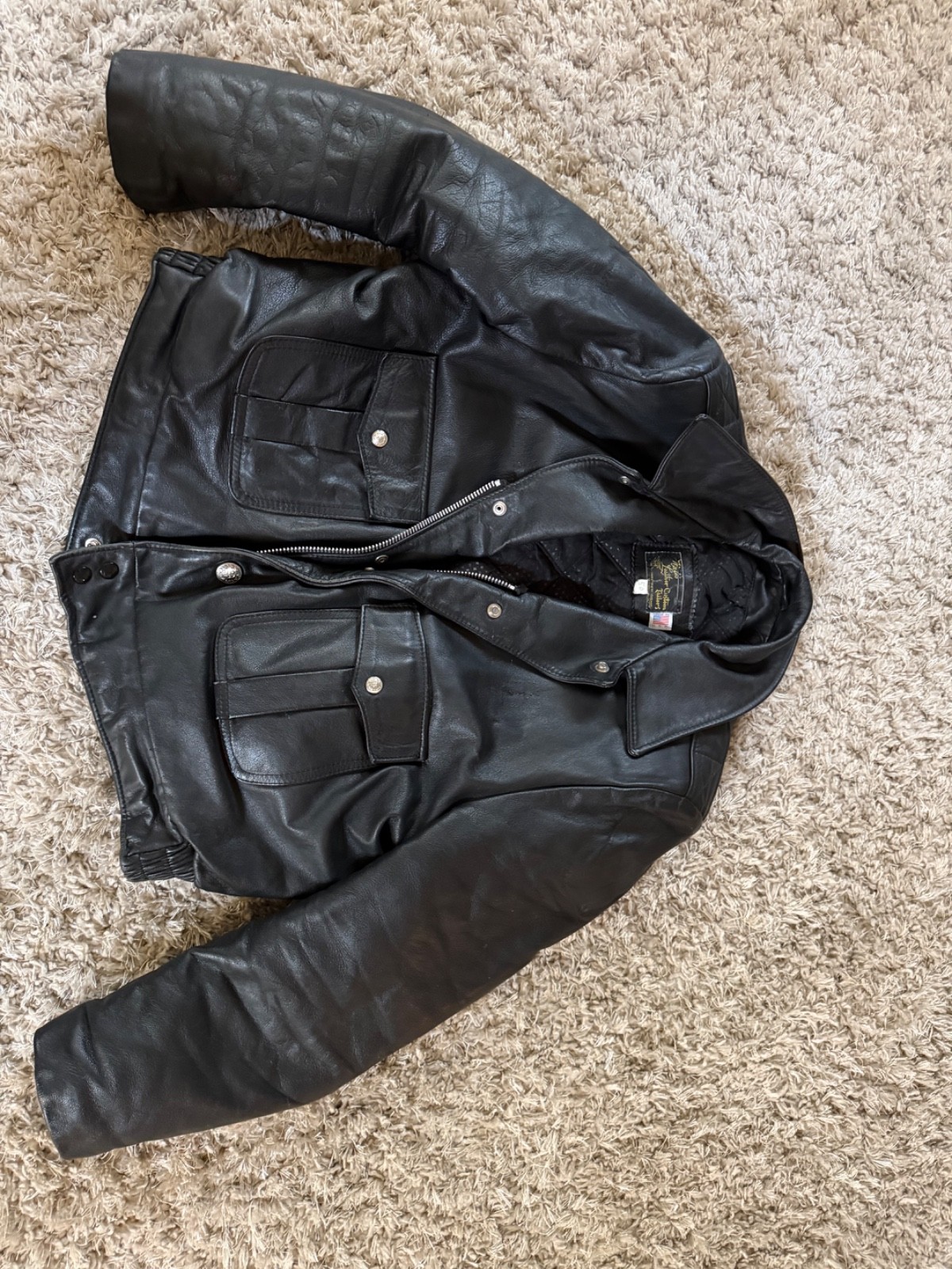 Vintage Outdoor Outfits Black Police Leather Jacket Size 44 Motorcycle