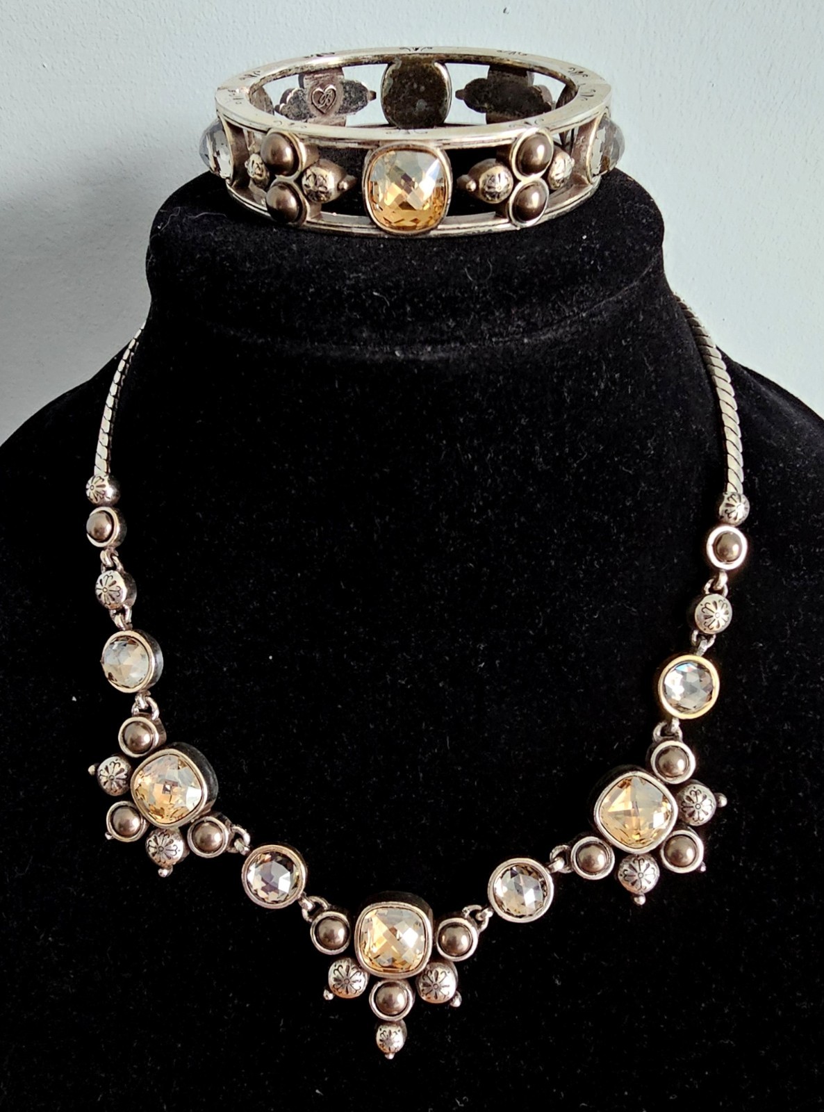 Brighton Selene Statement Necklace Hinged Bracelet Set Champagne Gold Swarovski