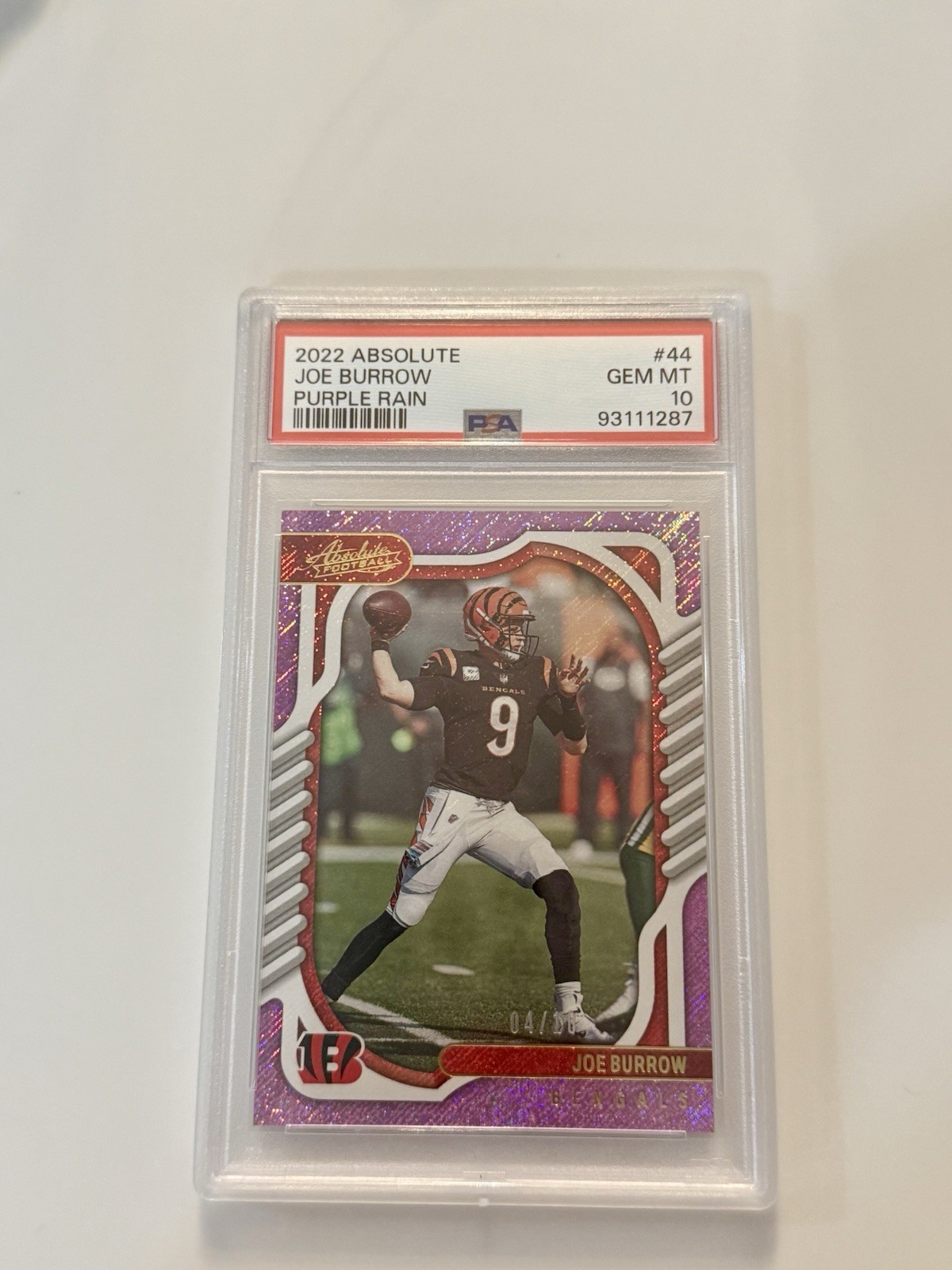 Panini 2022 Absolute Joe Burrow Purple Rain /10 #44 PSA 10 Bengals Panini 2022 Absolute Joe Burrow Purple Rain /10 #44 PSA 10 Bengals