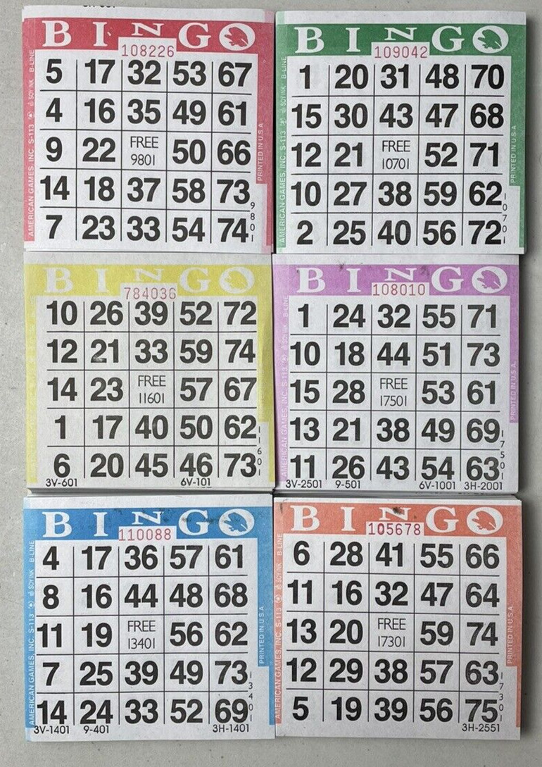600 PAPER Bingo Cards by American Games Square 1 On Single Sheets 6 Asst Colors 600 PAPER Bingo Cards by American Games Square 1 On Single Sheets 6 Asst Colors