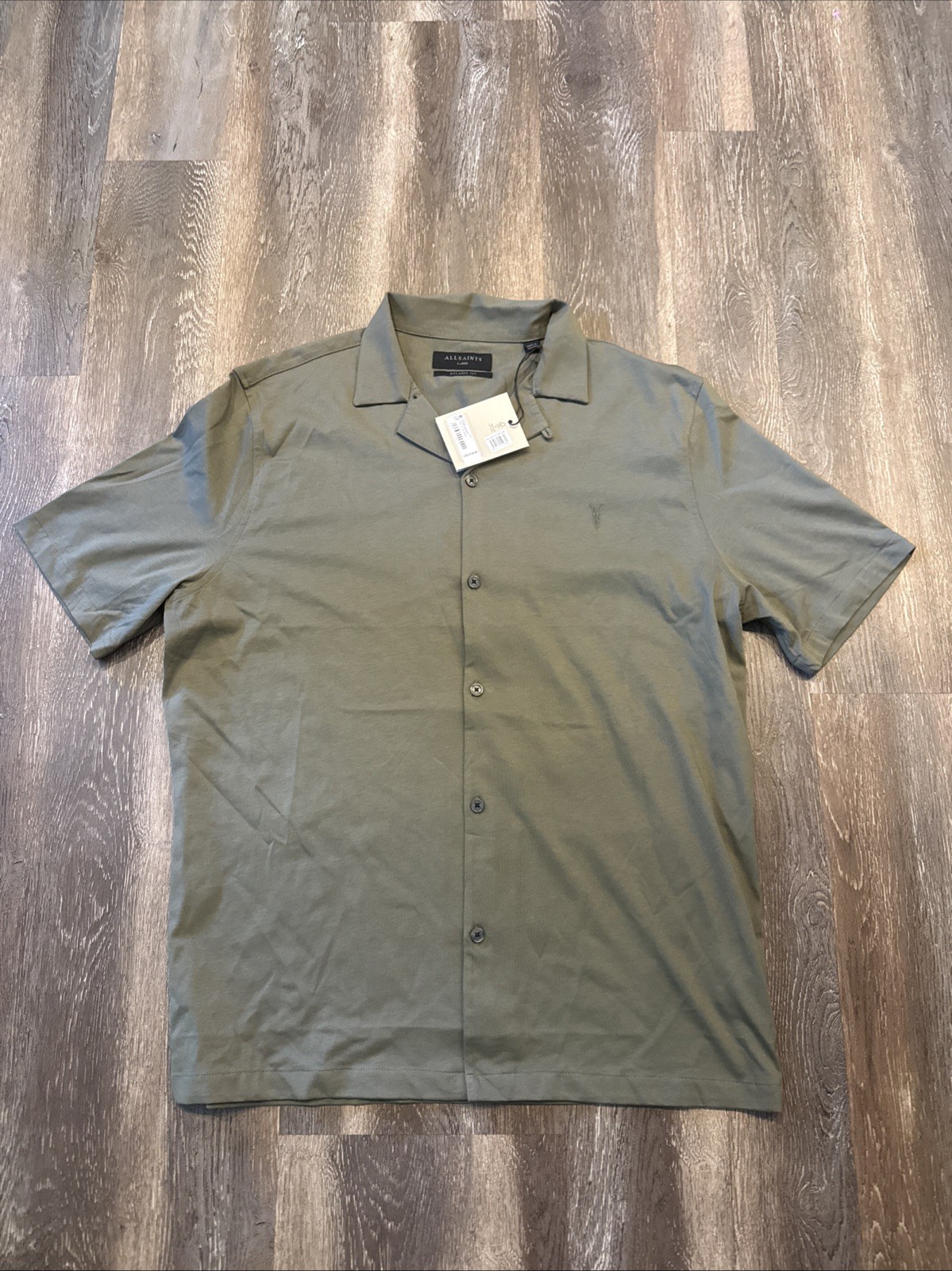 All Saints Hudson Short Sleeve Shirt Men’s L Dusty Olive Green Ramskull NWT All Saints Hudson Short Sleeve Shirt Men’s L Dusty Olive Green Ramskull NWT