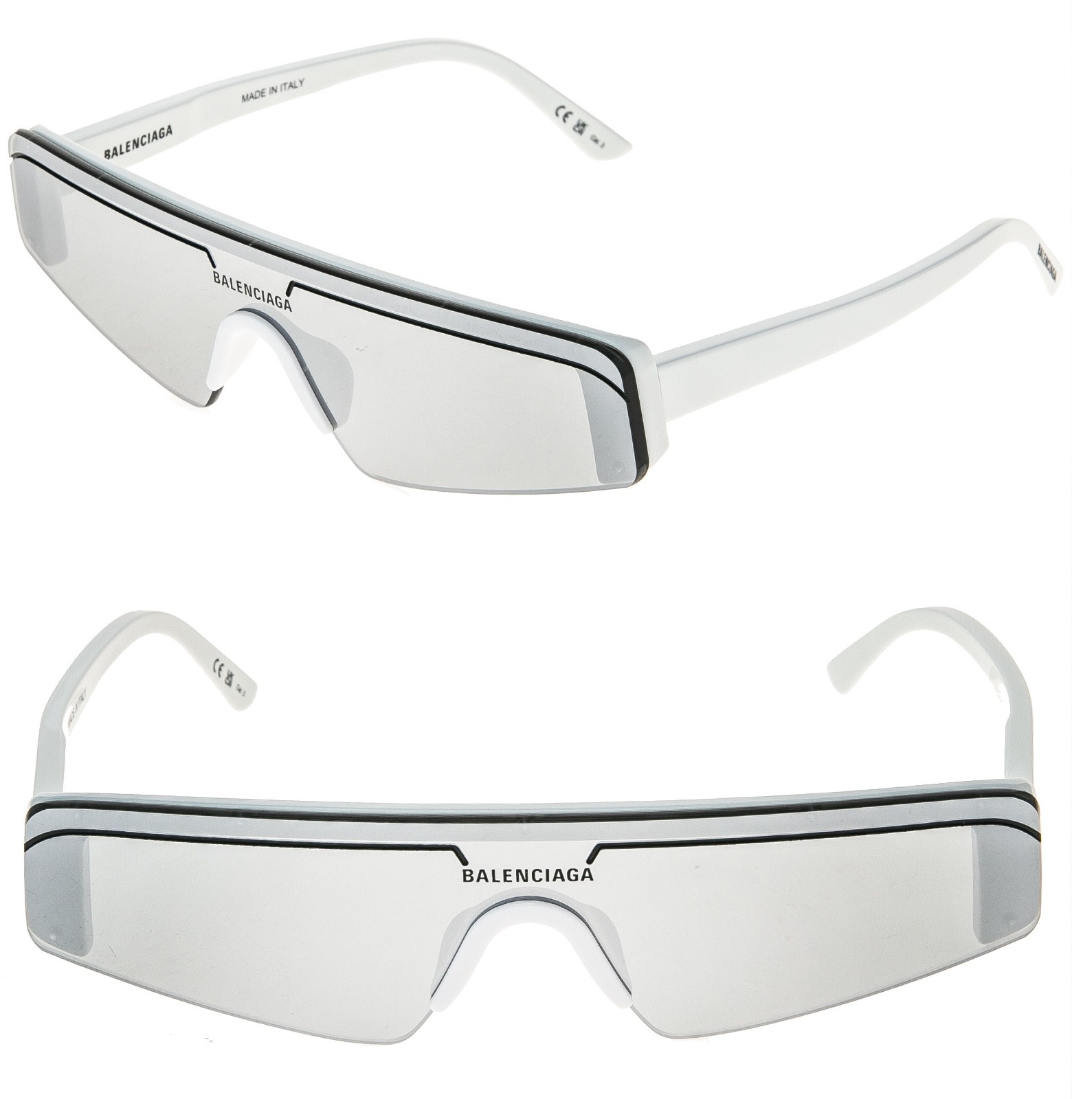 BALENCIAGA BB0003S SKI 0003 White Silver Mirrored Slim Fashion Shield Sunglasses BALENCIAGA BB0003S SKI 0003 White Silver Mirrored Slim Fashion Shield Sunglasses