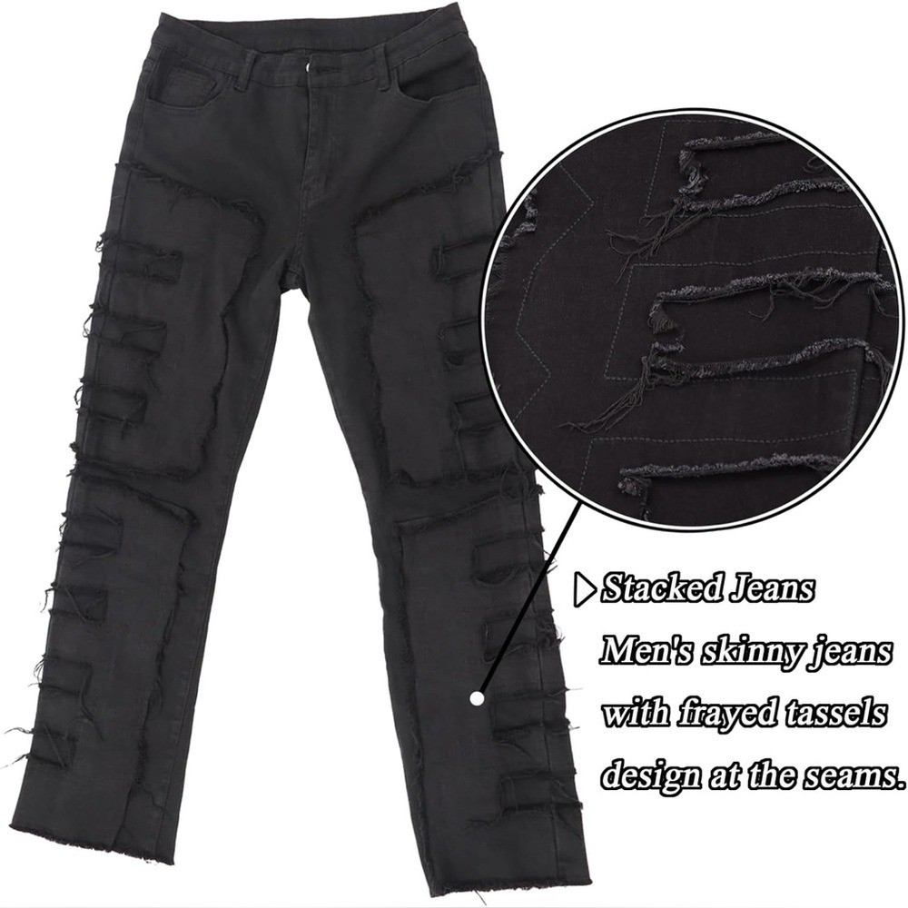(A10) NWOT Men\'s Unbranded Black Frayed Street Denim Jeans M 32 x 30 (A10) NWOT Men\'s Unbranded Black Frayed Street Denim Jeans M 32 x 30