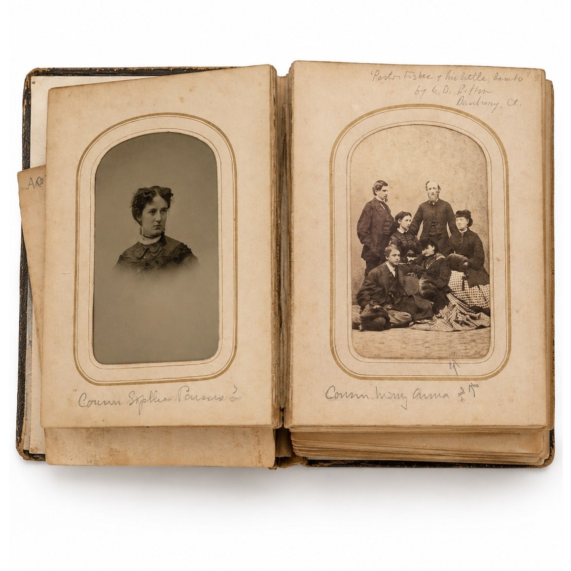 Antique Victorian Photo Album 8 Identified CDV Portraits Handwritten Names 1800s
