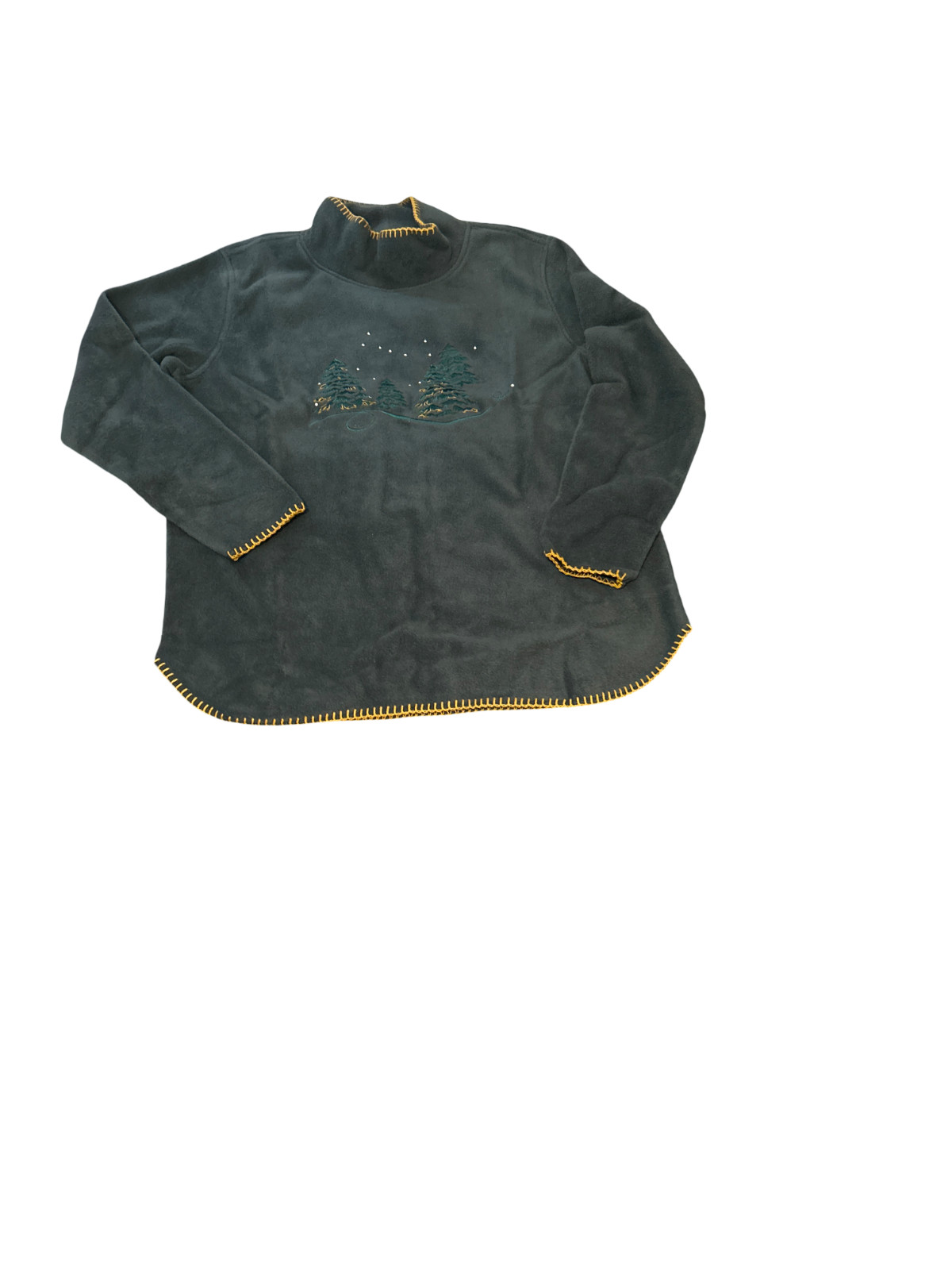 VTG Coldwater Creek S Green Forest Pine Tree Sequin Mockneck Sweater NWT
