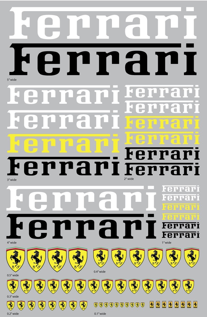 Ferrari Logos Scuderia Colors Transfer Decal sheet