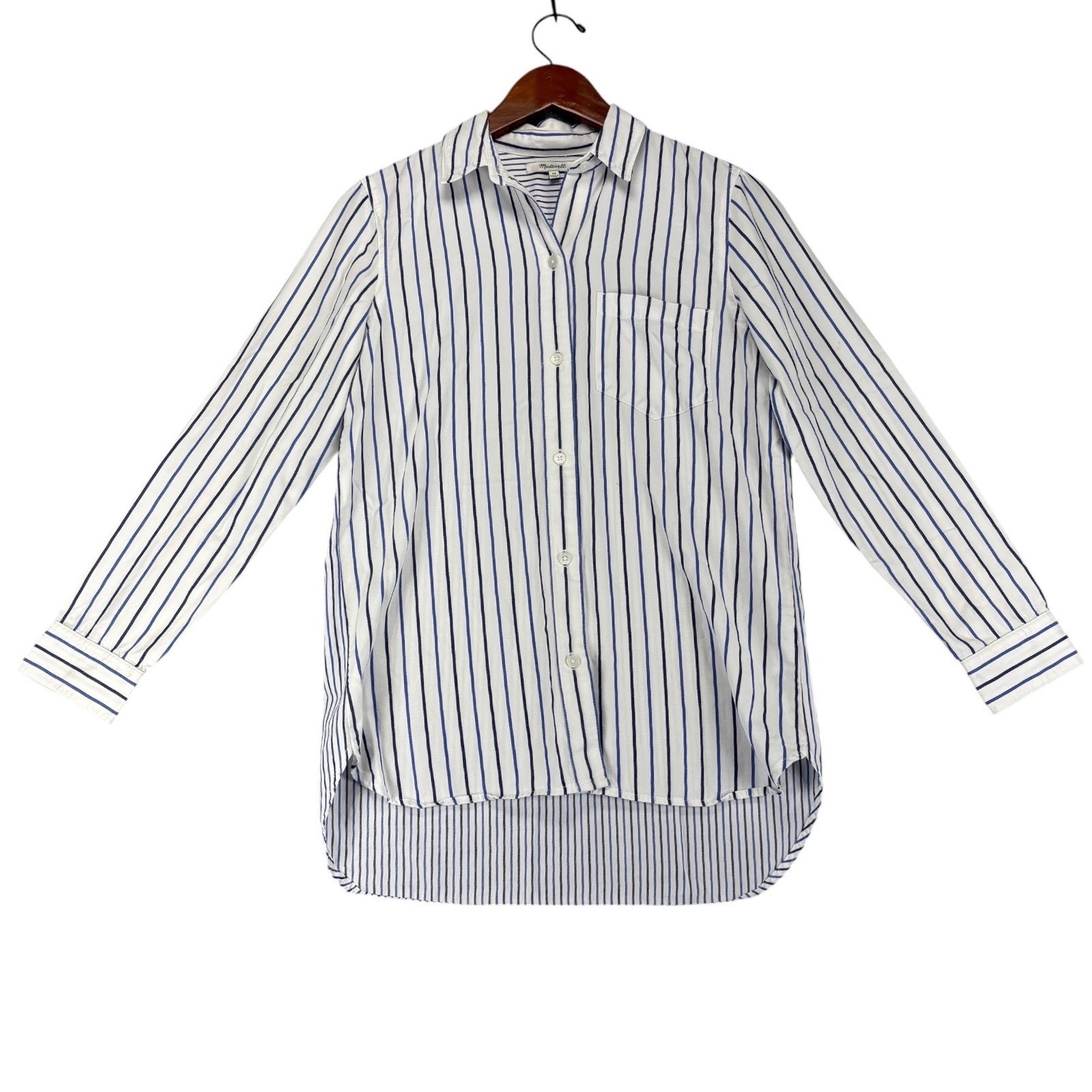 Madewell Shirt Womens XS Blue White Stripe Cotton Modal Button Up Coastal Preppy