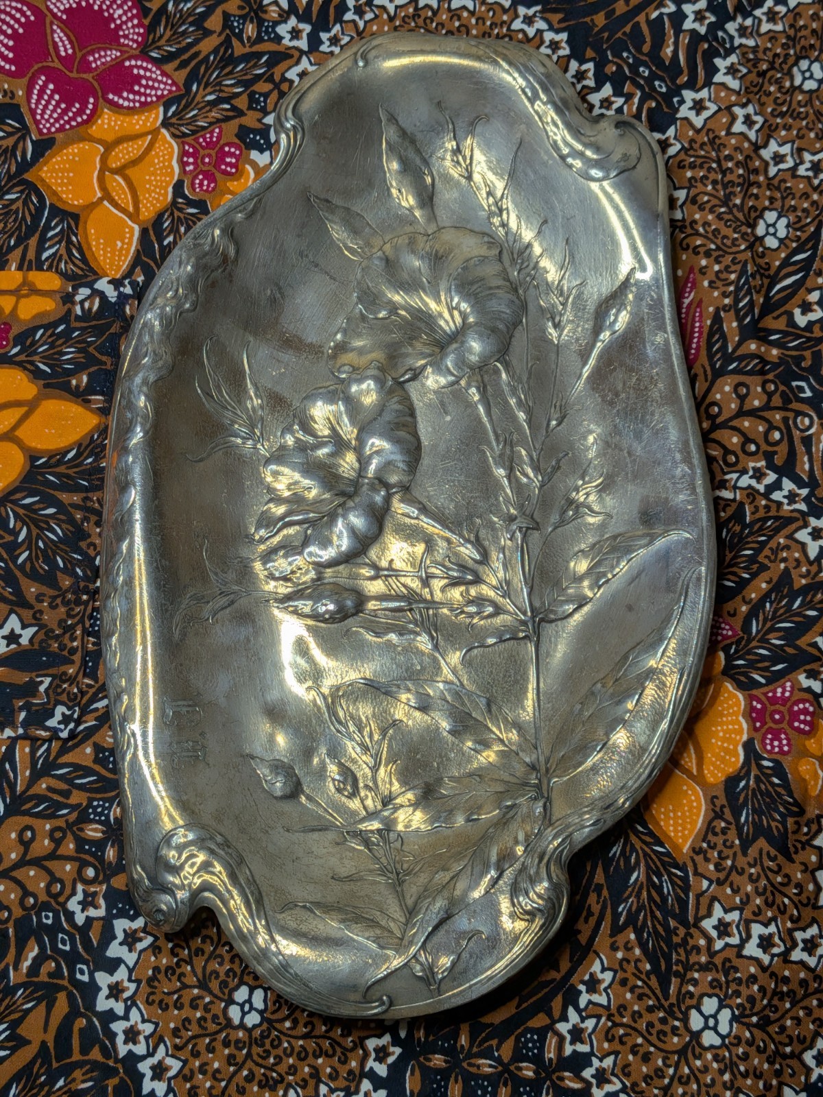 James w tufts Boston numbered silver plated tray monogram BJ morning glories James w tufts Boston numbered silver plated tray monogram BJ morning glories