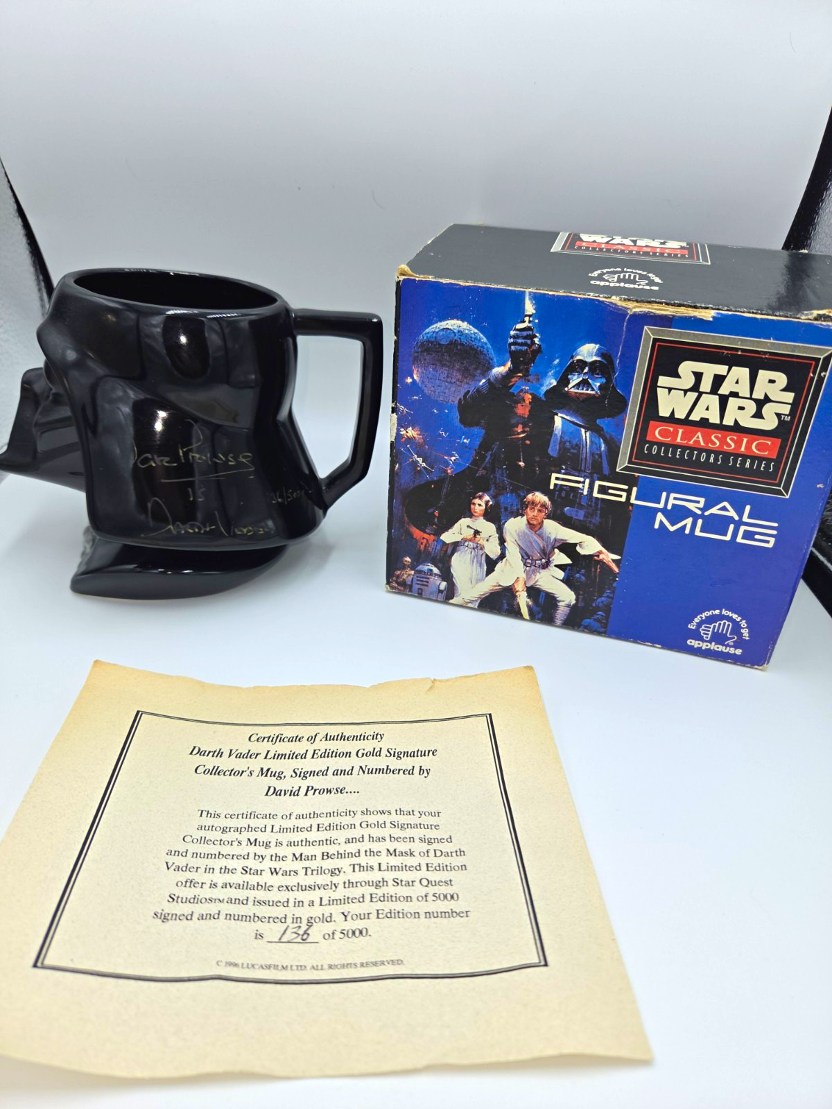Applause Darth Vader Ceramic Mug, Vintage 1995, Signed By Dave Prowse 136/5000 Applause Darth Vader Ceramic Mug, Vintage 1995, Signed By Dave Prowse 136/5000