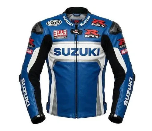 Suzuki Men's Cowhide Leather Motorcycle Jacket – Heavy Duty Racing Protective Ge