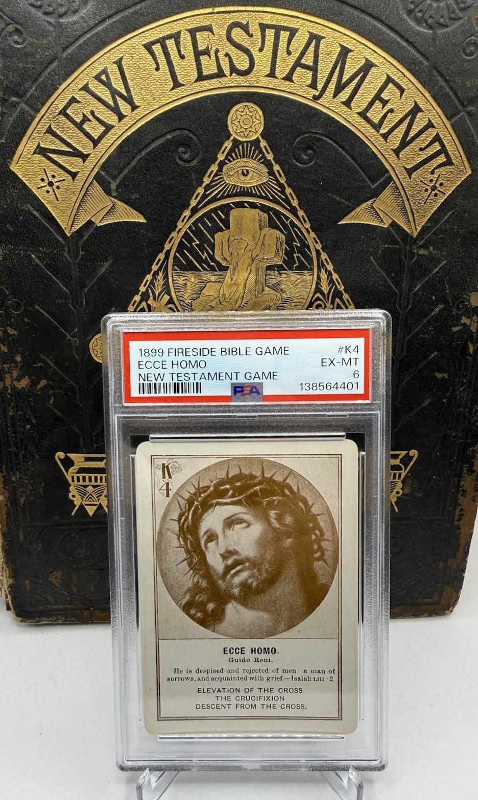 1899 Fireside Bible Game Jesus Christ Ecce Homo New Testament Blue PSA 6 POP 1