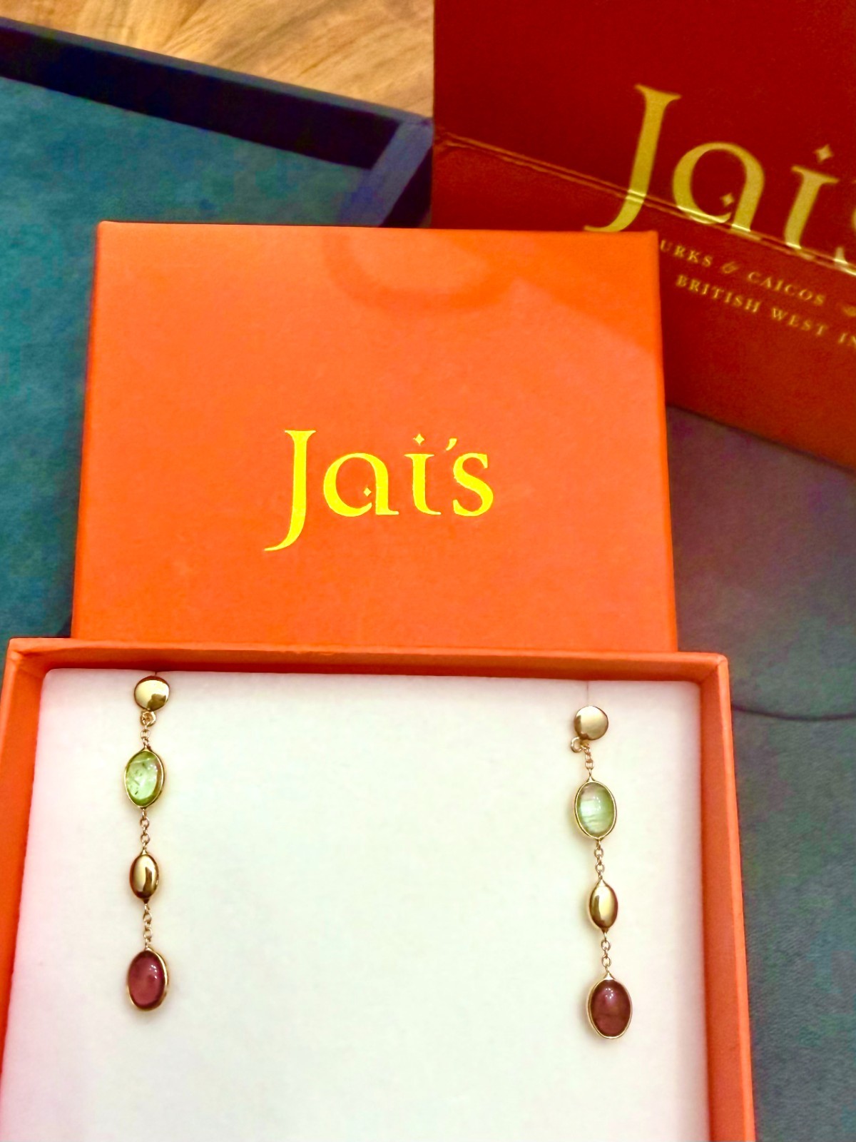 Jai\'s Turks & Caicos 18K Yellow Gold Tourmaline Drop Earrings New