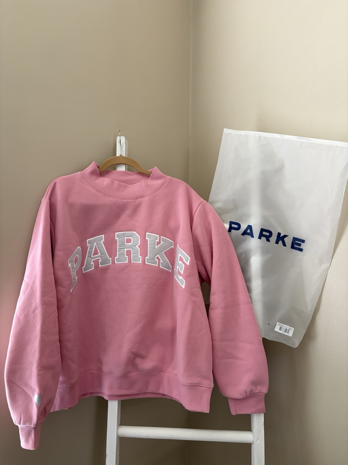 RARE NEW PARKE Valentine\'s Varsity Mockneck in Blush Lavender Size L/XL